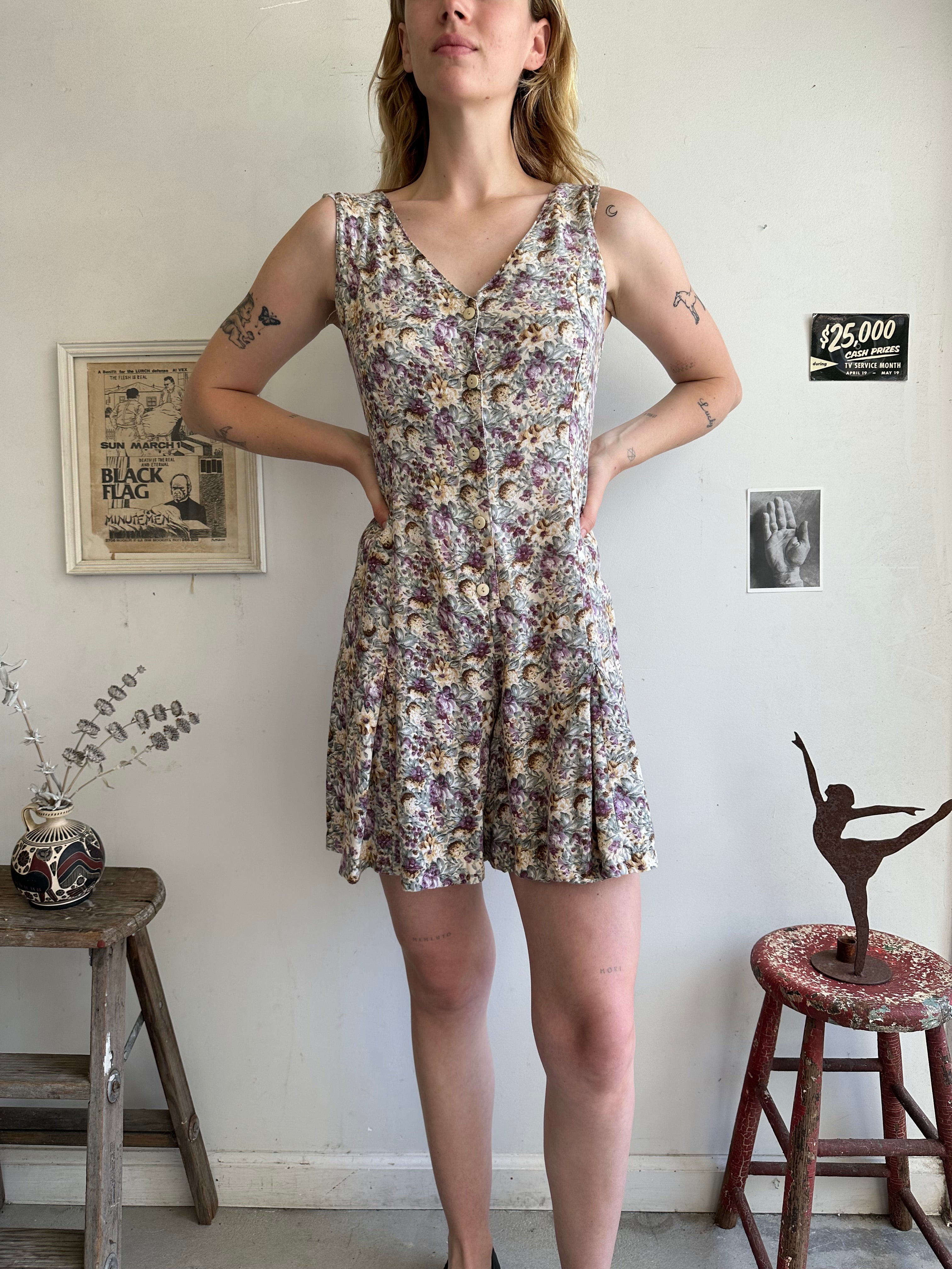 1990s Floral Button Up Romper (M)