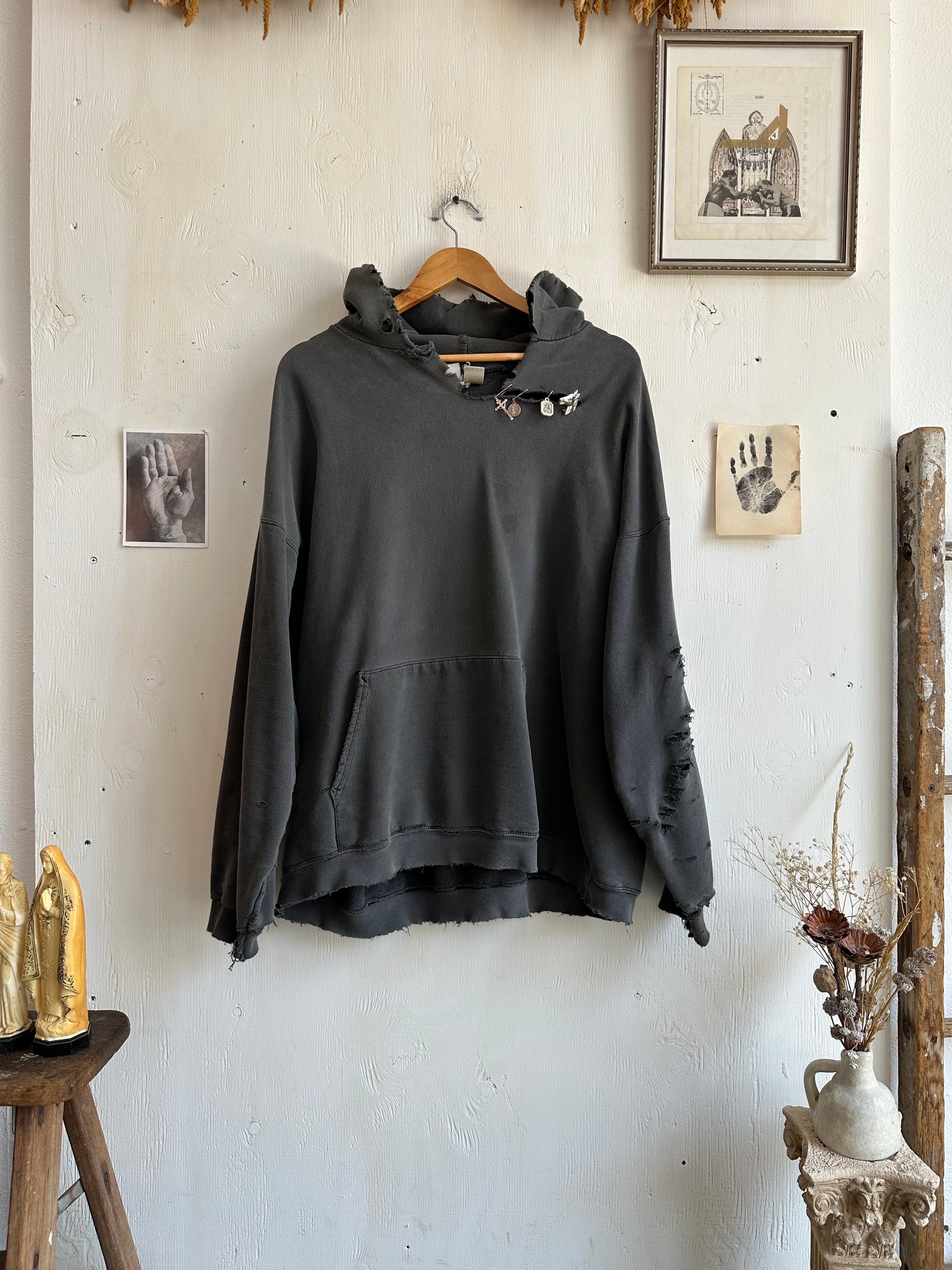1990s Thrashed and Sunfaded Black Hoodie (Boxy XL)