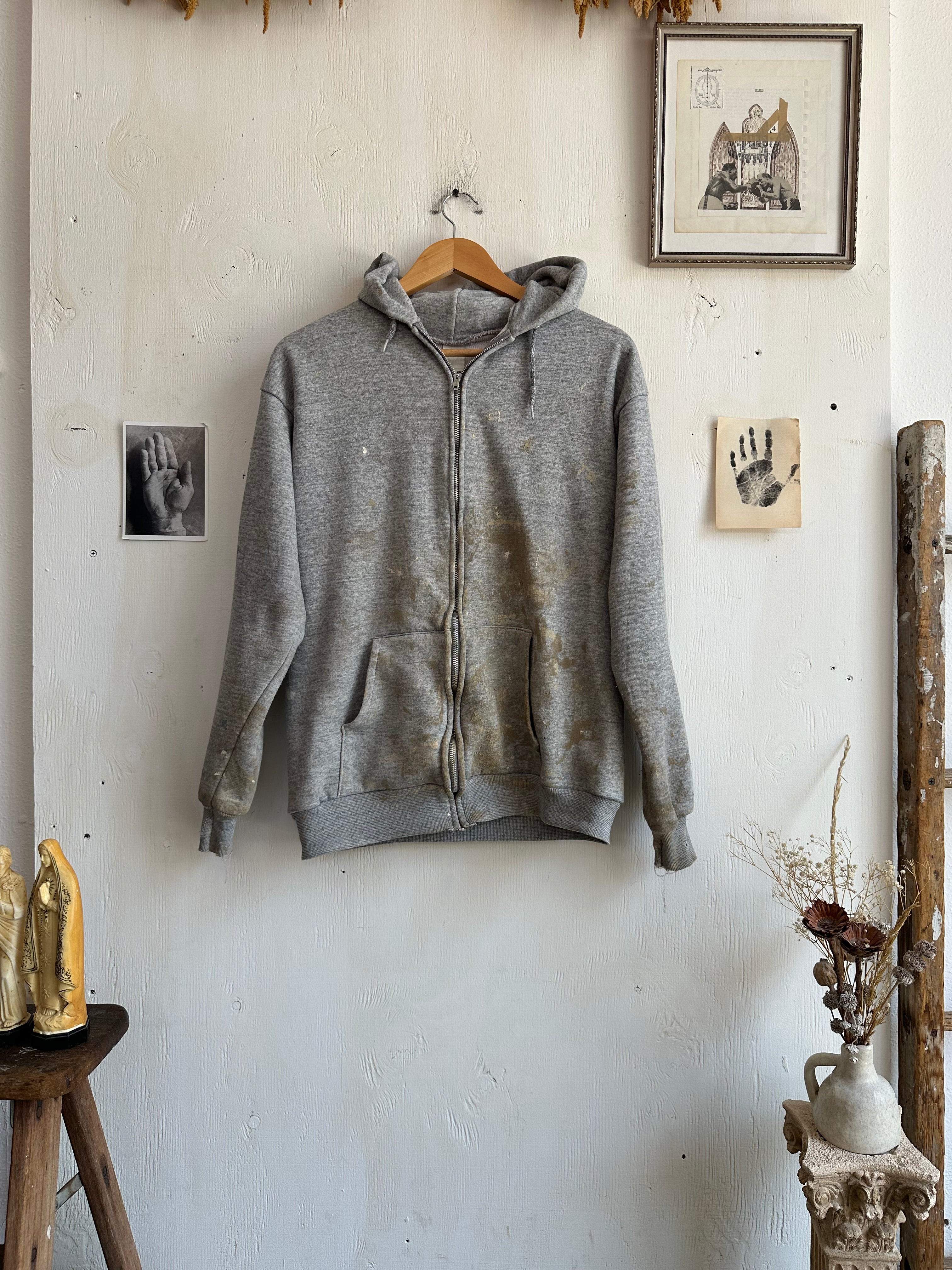 1980s Paint Stained Thermal Lined Hoodie (M)