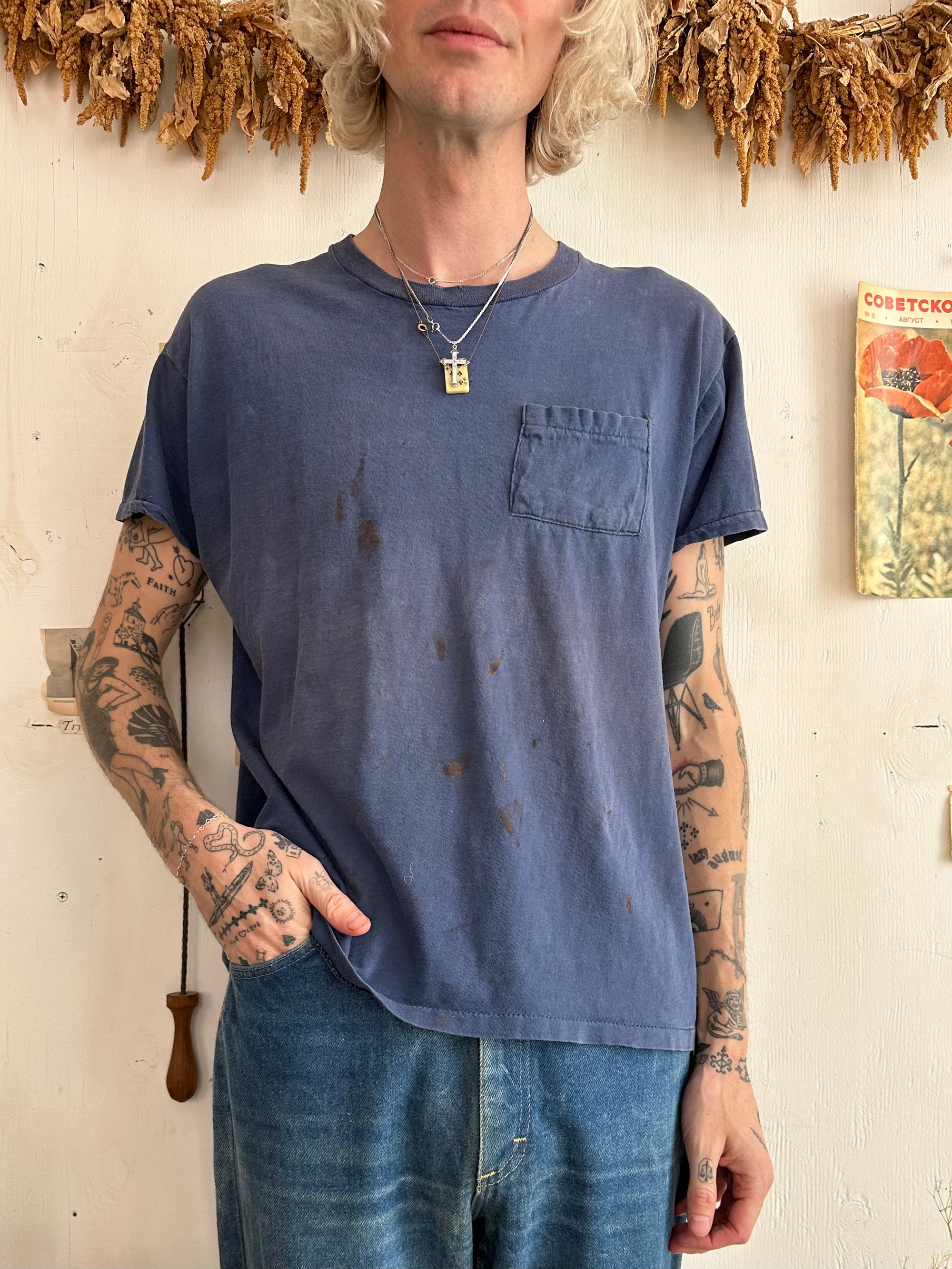 1970s Thrashed 100% Cotton Pocket Tee