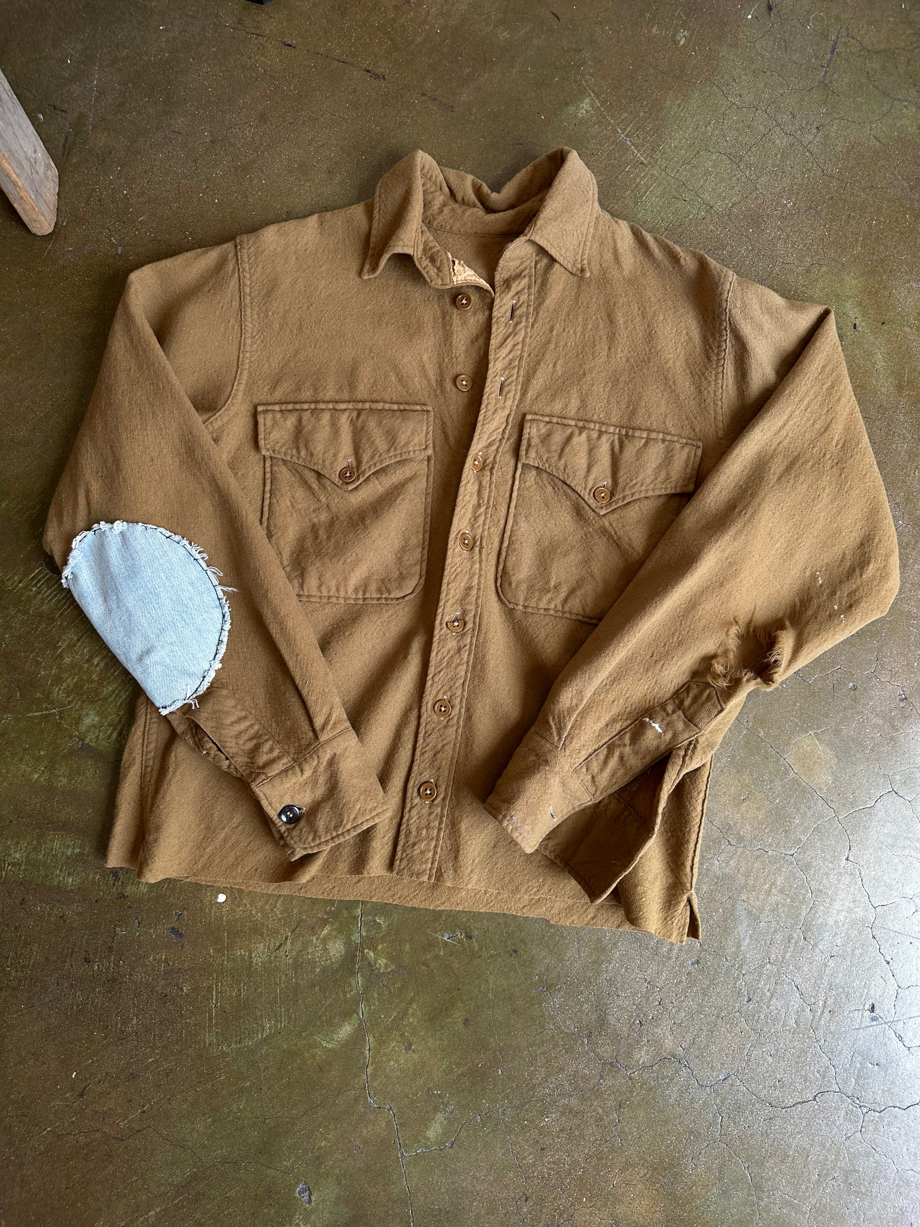 1940s Wool Thrashed and Patched Officers Shirt (Cropped S)