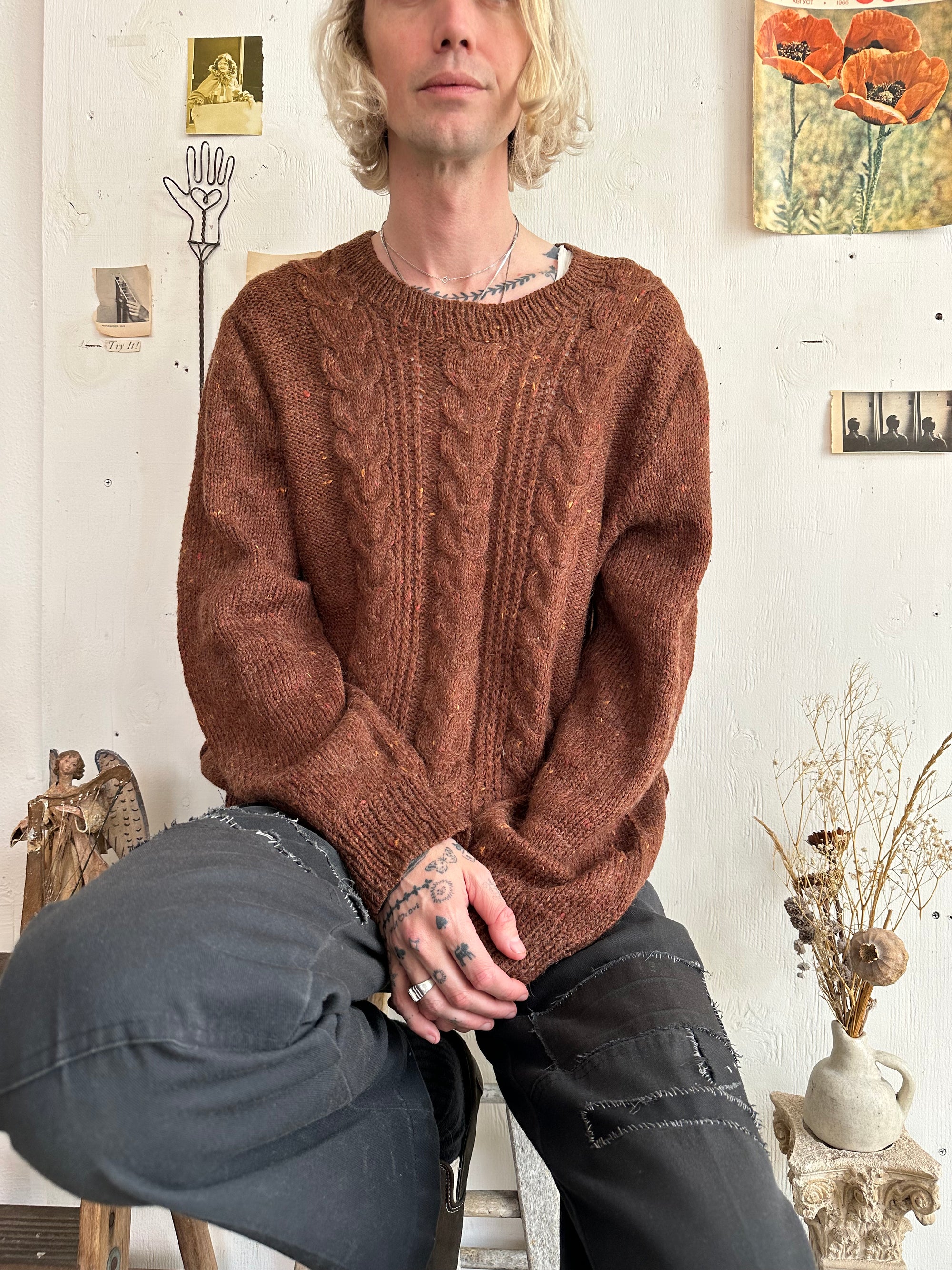 1980s Handknit Brown Sweater
