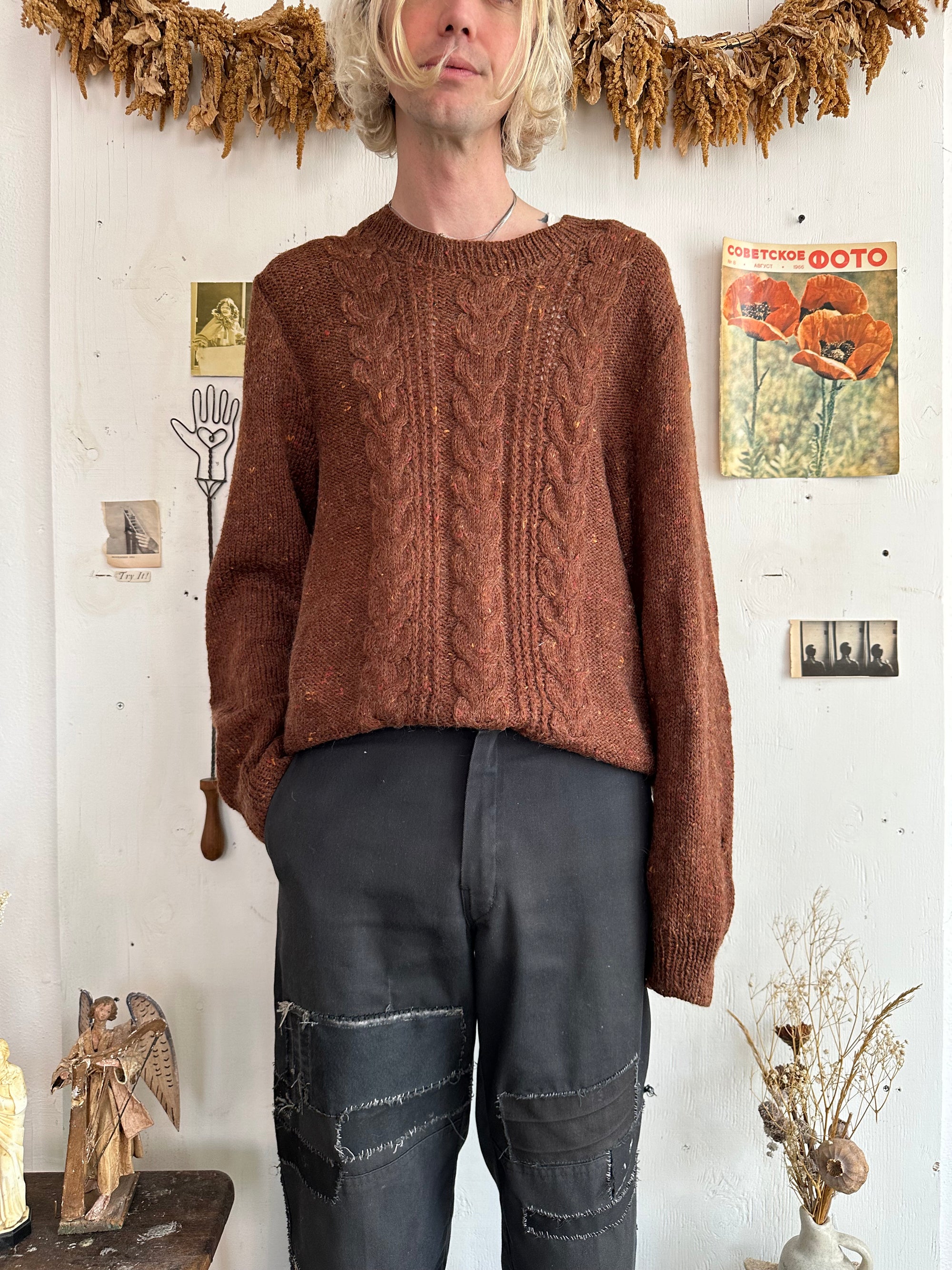 1980s Handknit Brown Sweater