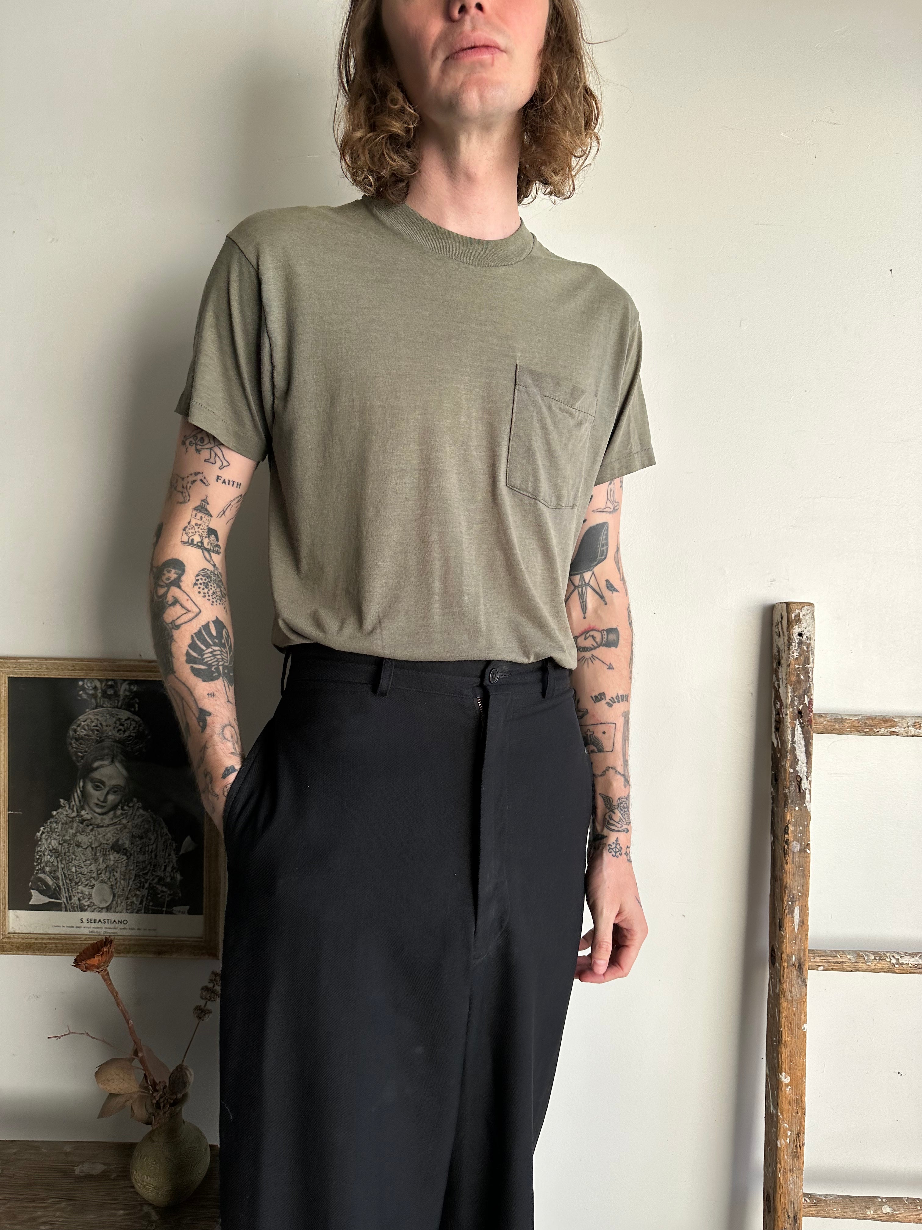 1980s Faded Army Green Pocket Tee (L)