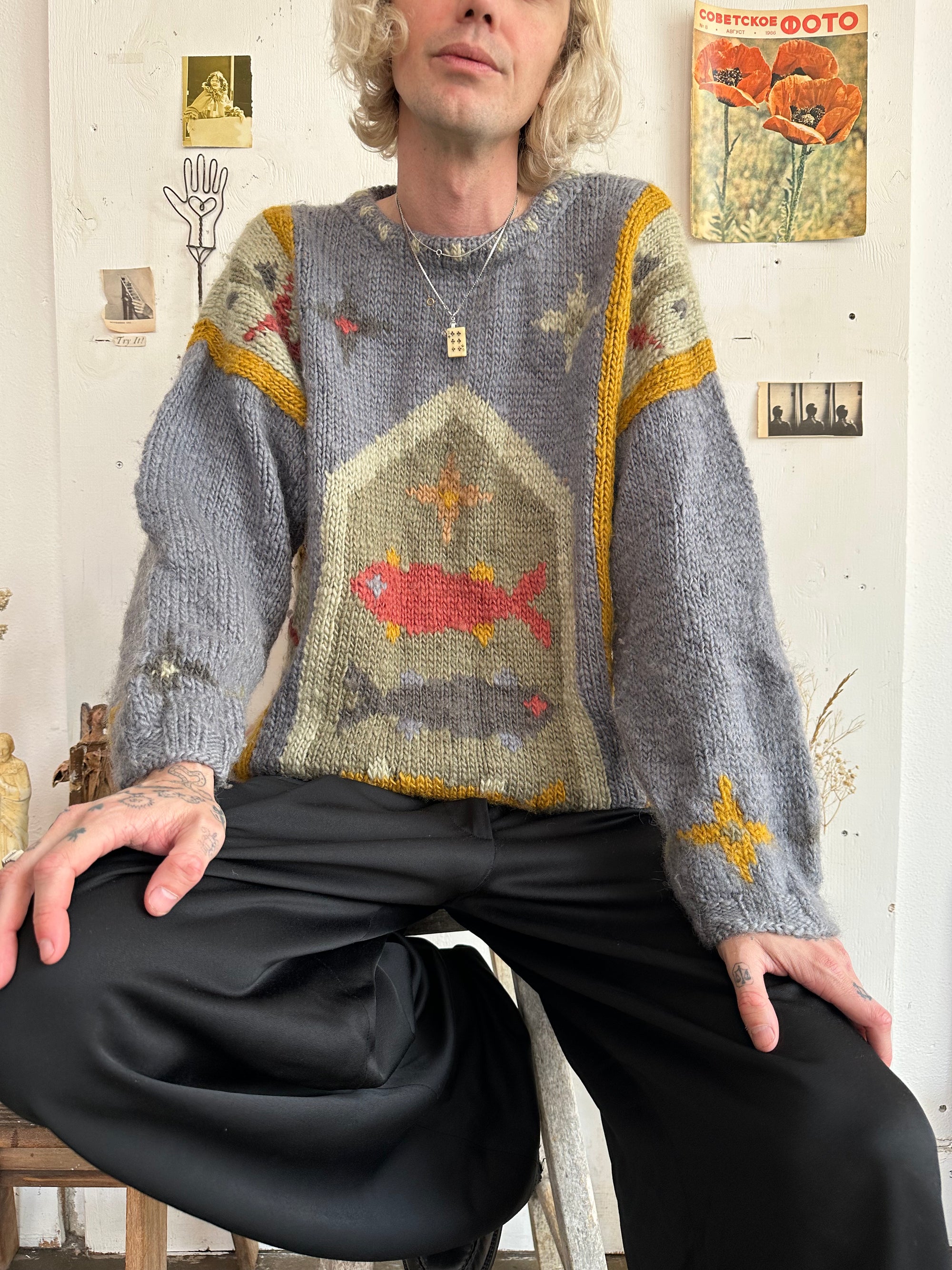 1990s Handknit Folk Sweater
