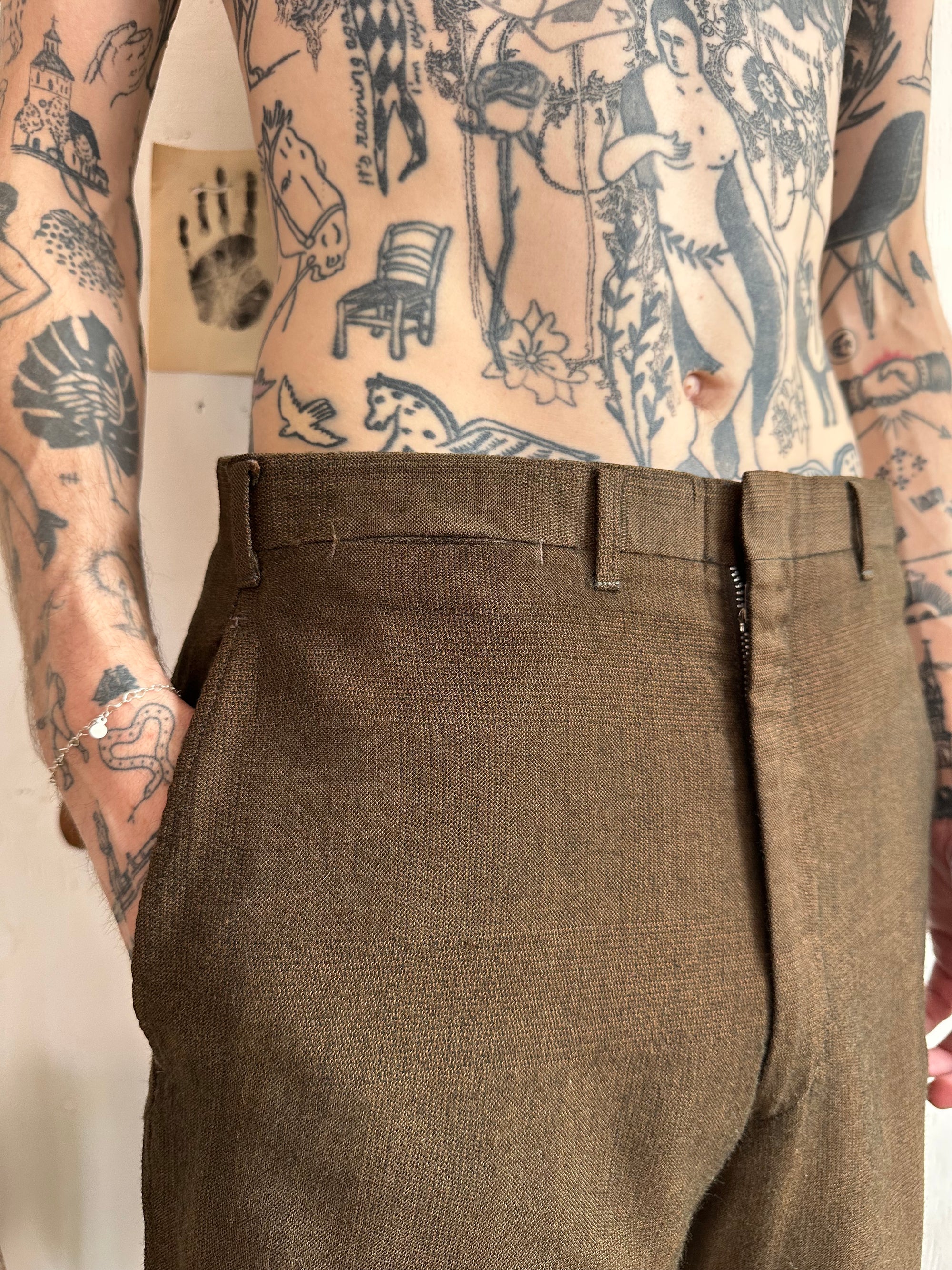 1960s Flat Front Straight Leg Trousers