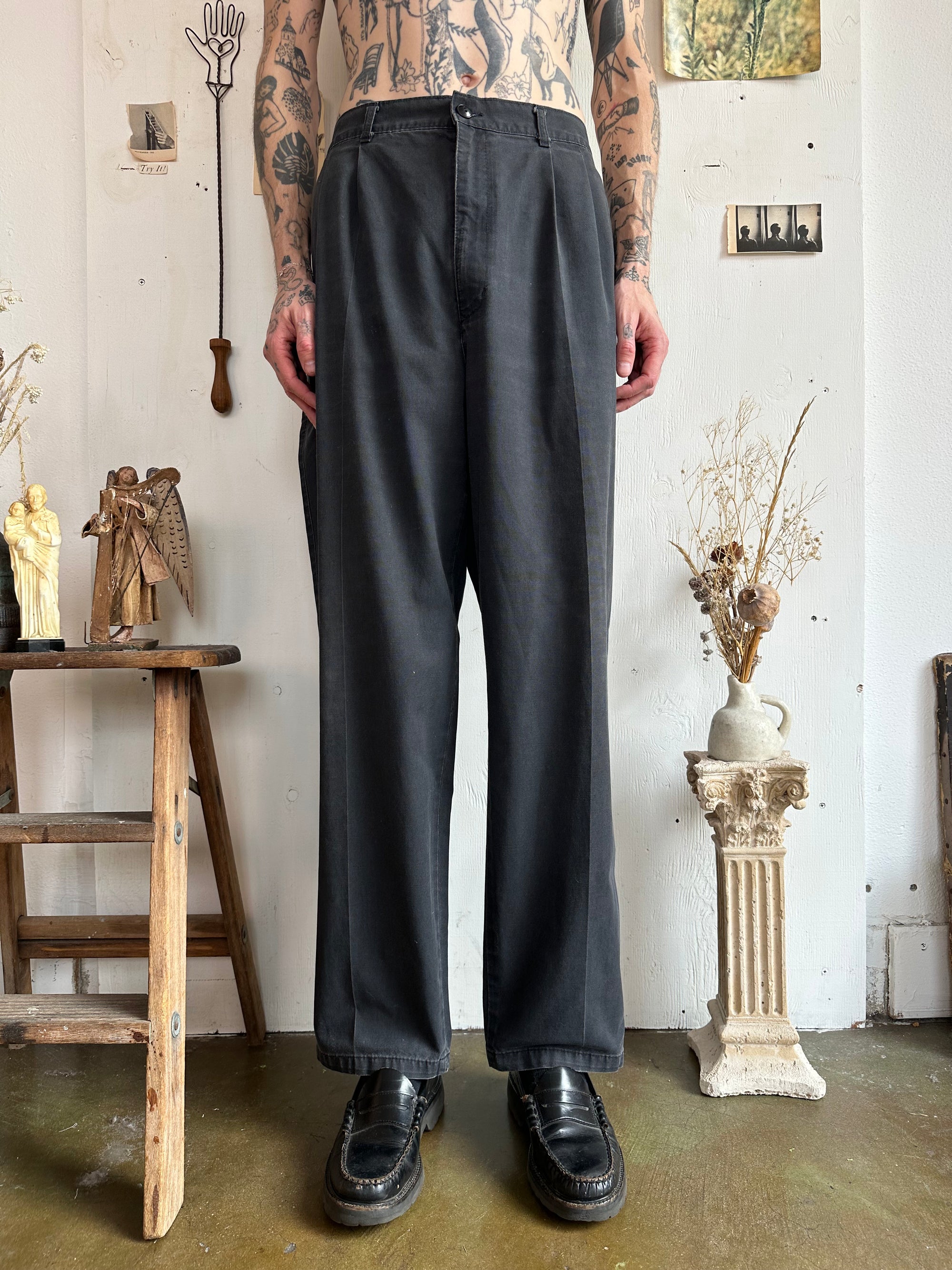 1990s Sunfaded Black Pleated Slacks