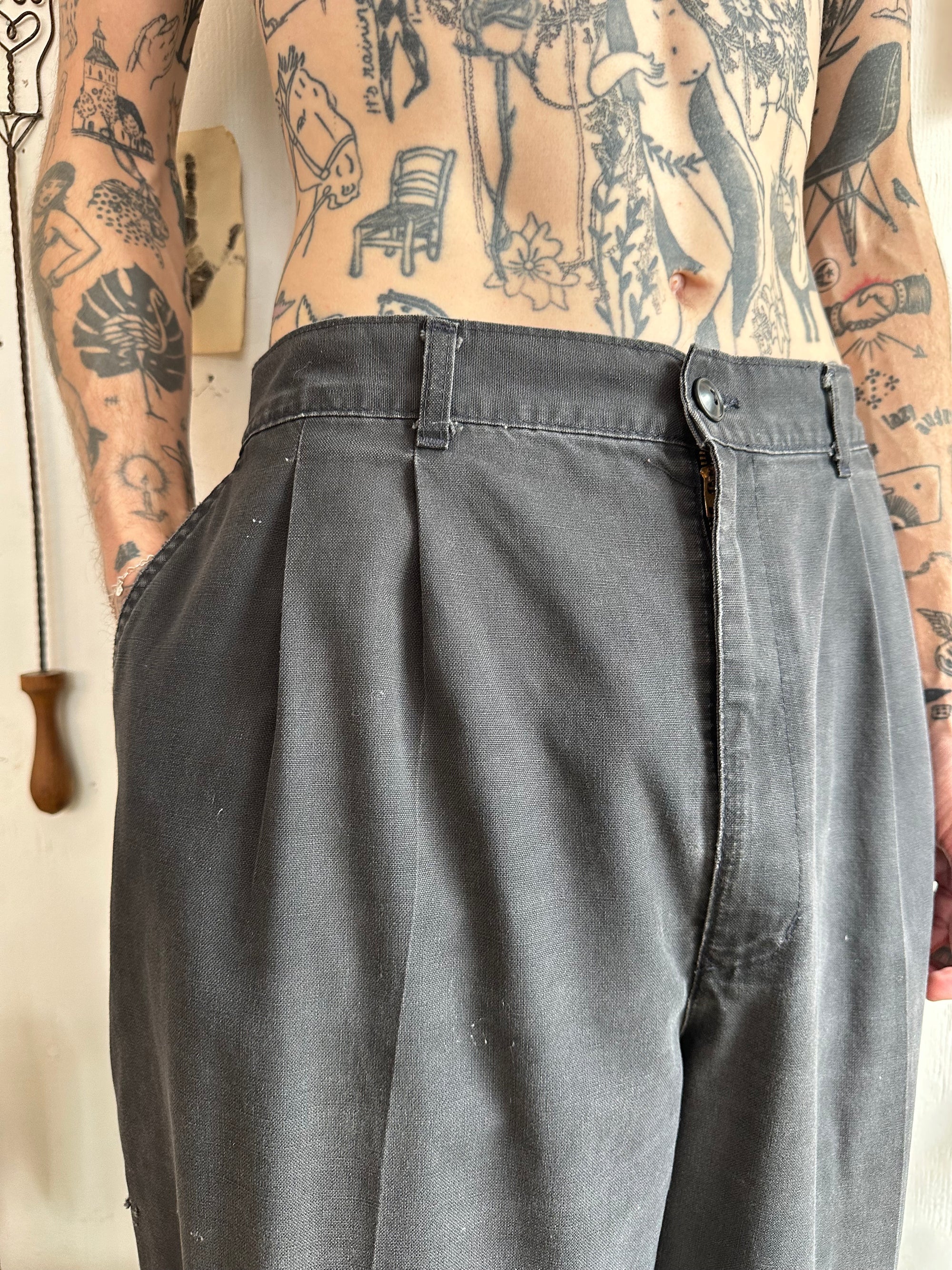 1990s Sunfaded Black Pleated Slacks