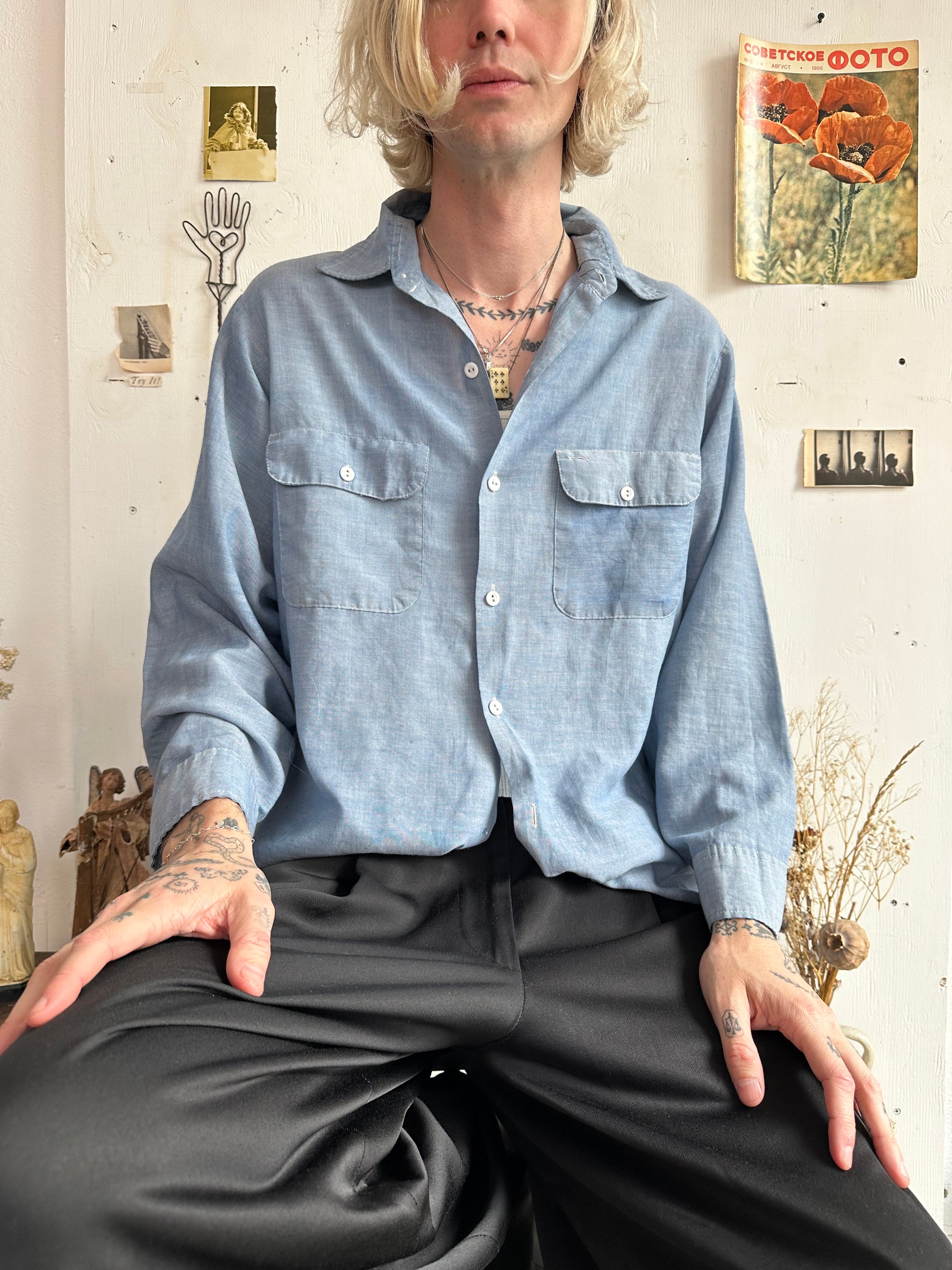 1970s Paper Thin Chambray Long Sleeve