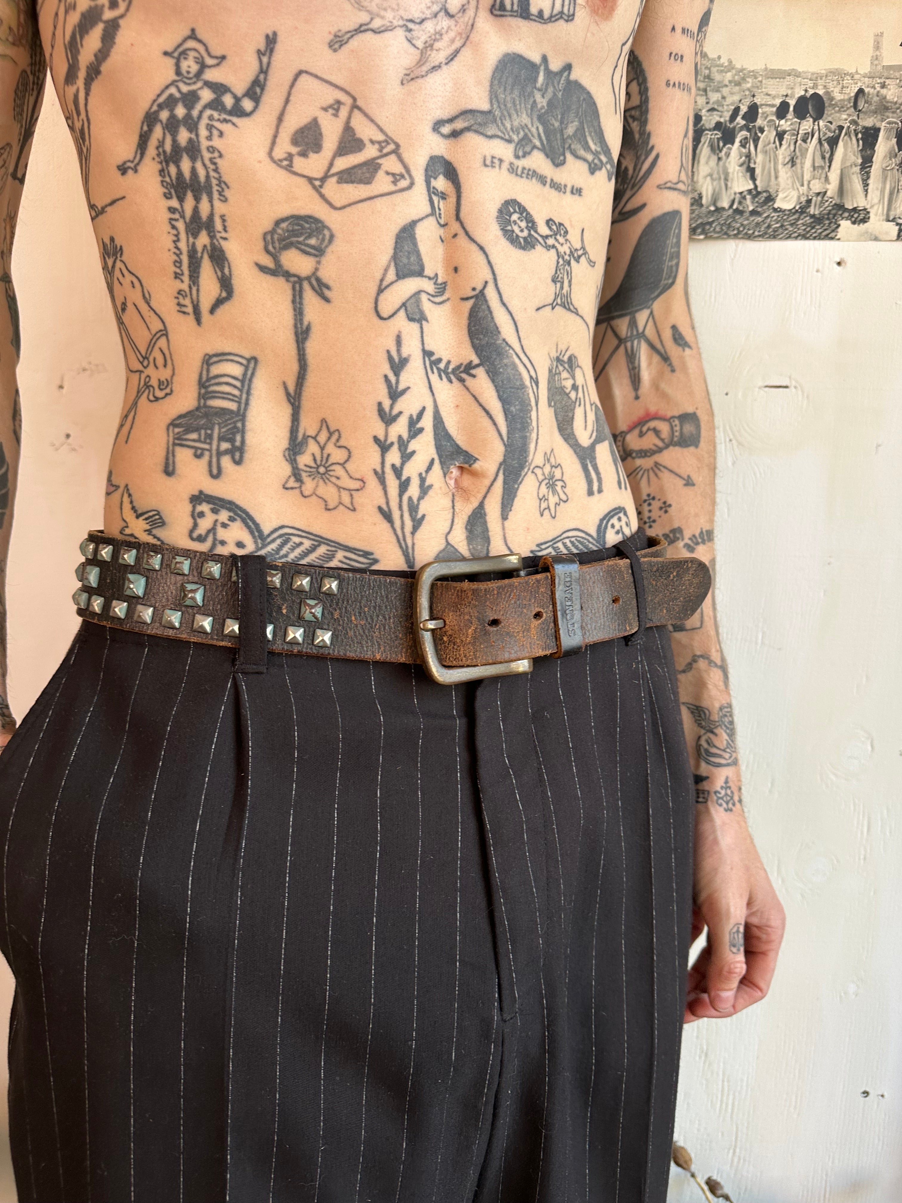 Vintage Thrashed Studded Belt (35” - 39”)