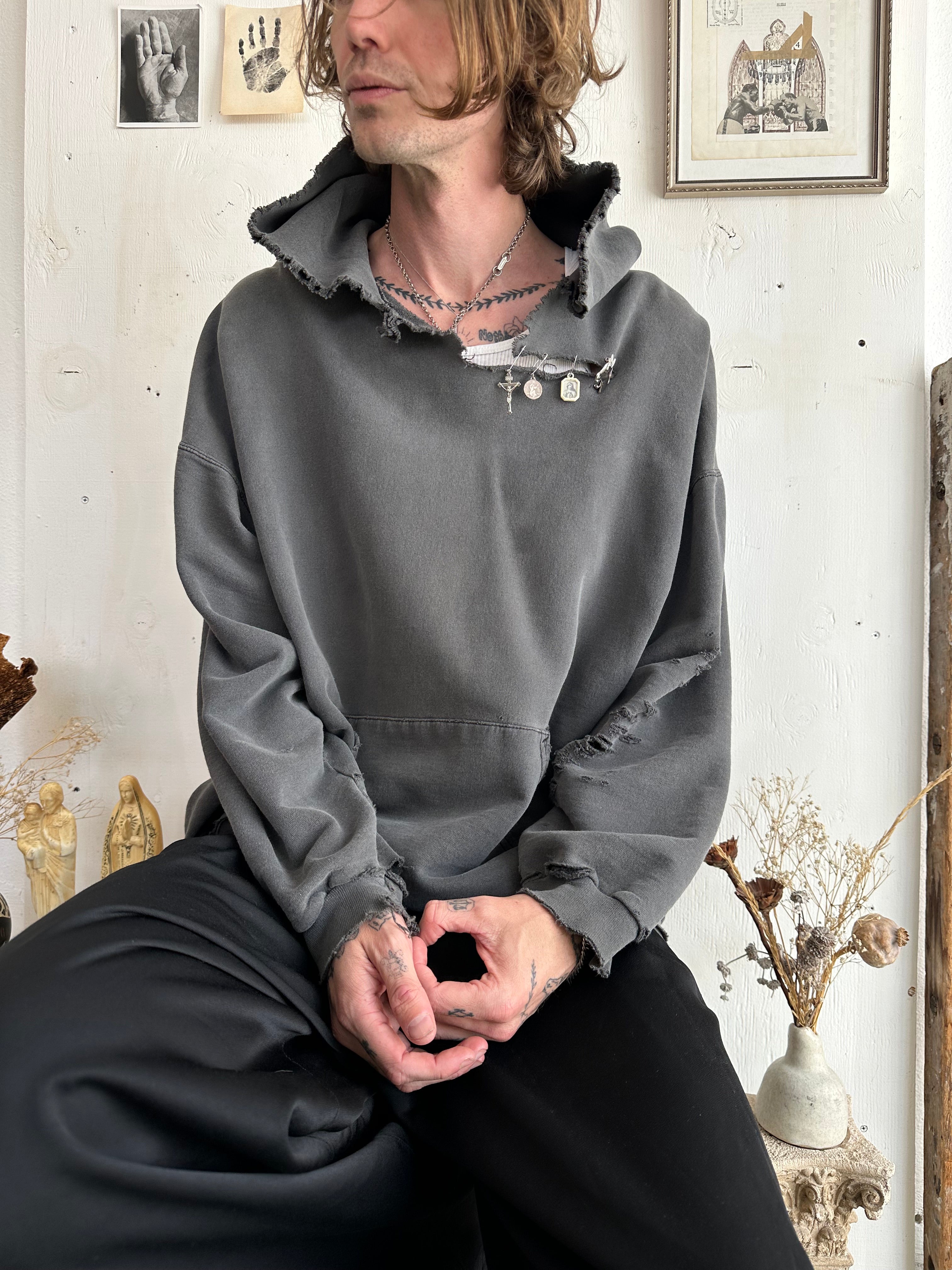 1990s Thrashed and Sunfaded Black Hoodie (Boxy XL)