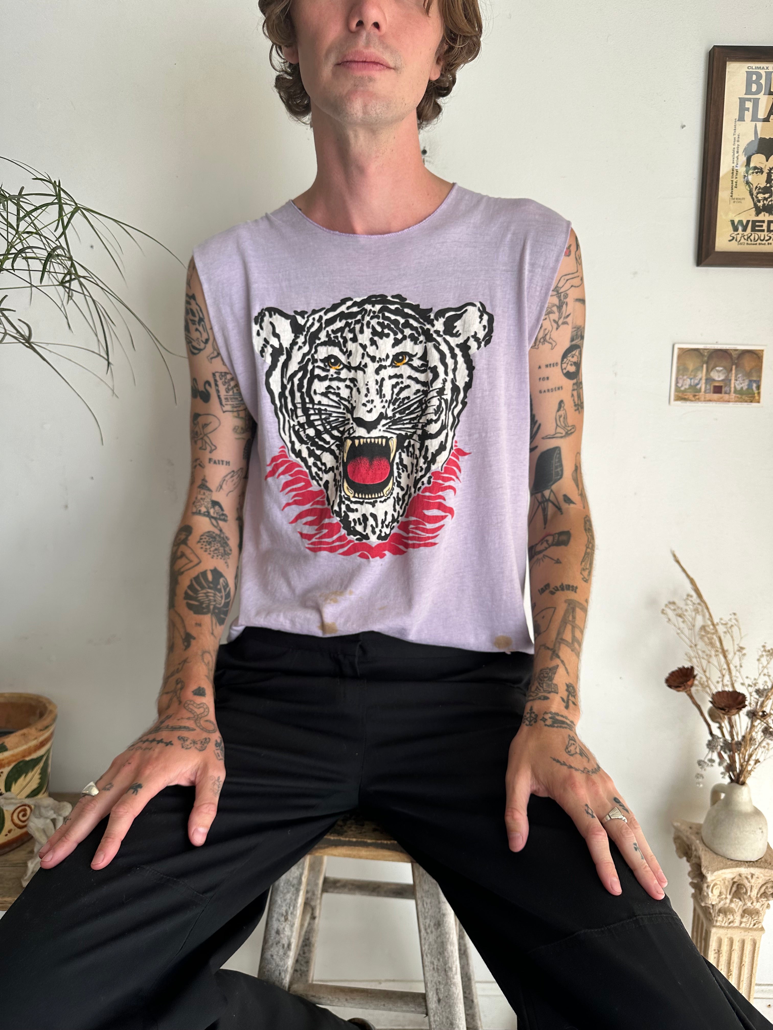 1980s Chopped White Tiger Muscle Tee (M/L)