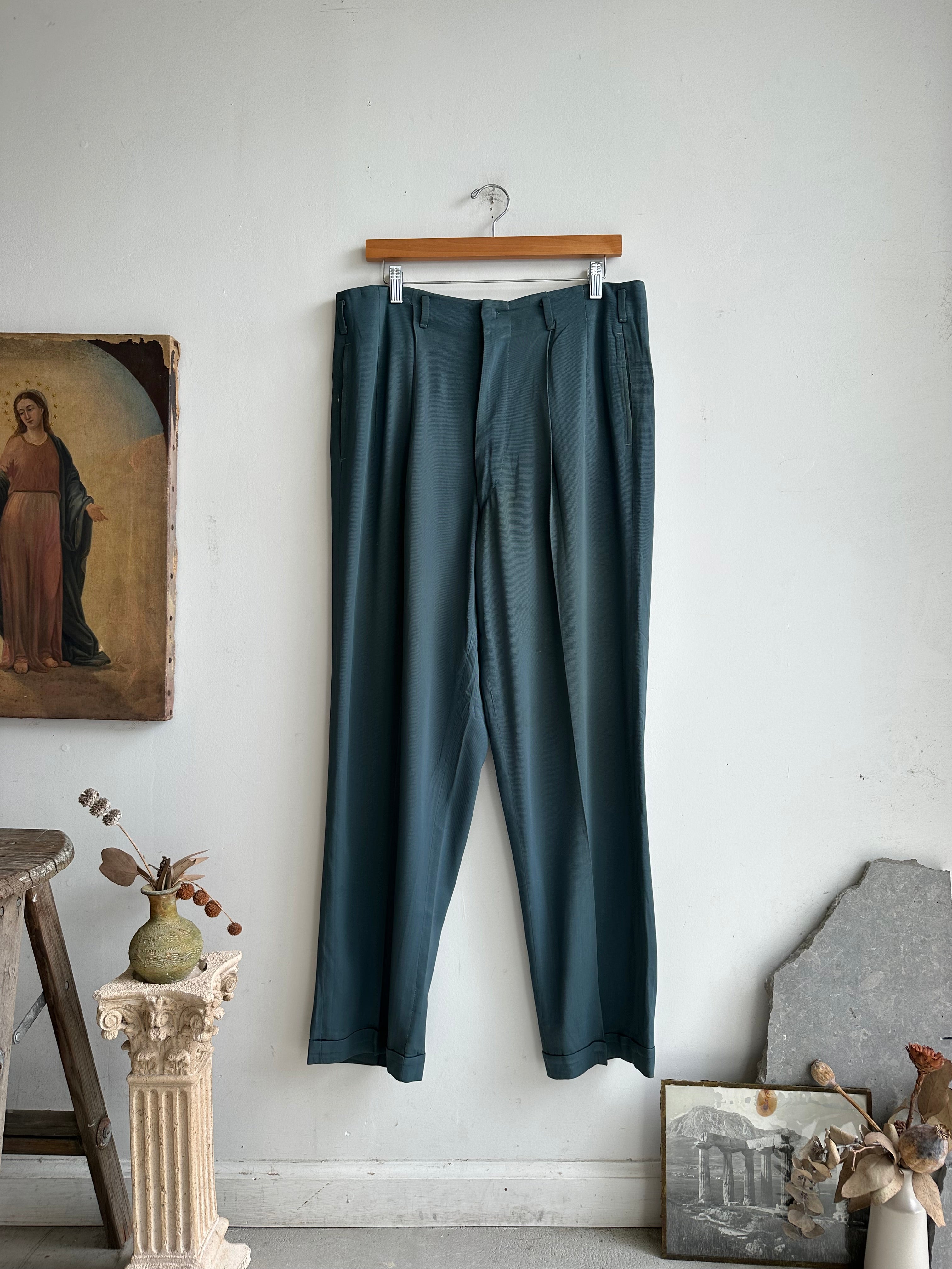 1940s Green Pleated Trousers (34 x 30)