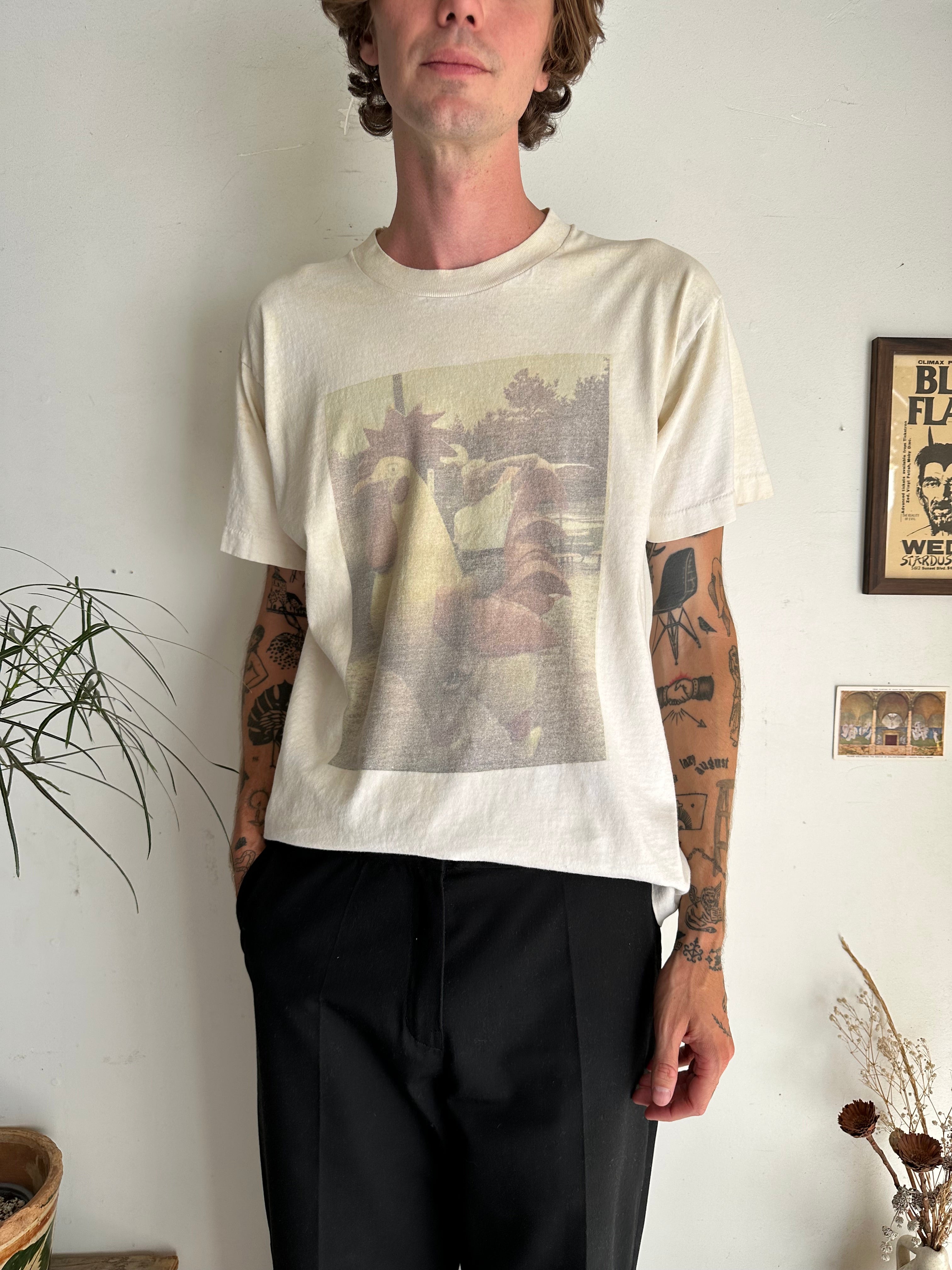 1990s Faded Homemade Rooster T-Shirt (L/XL)