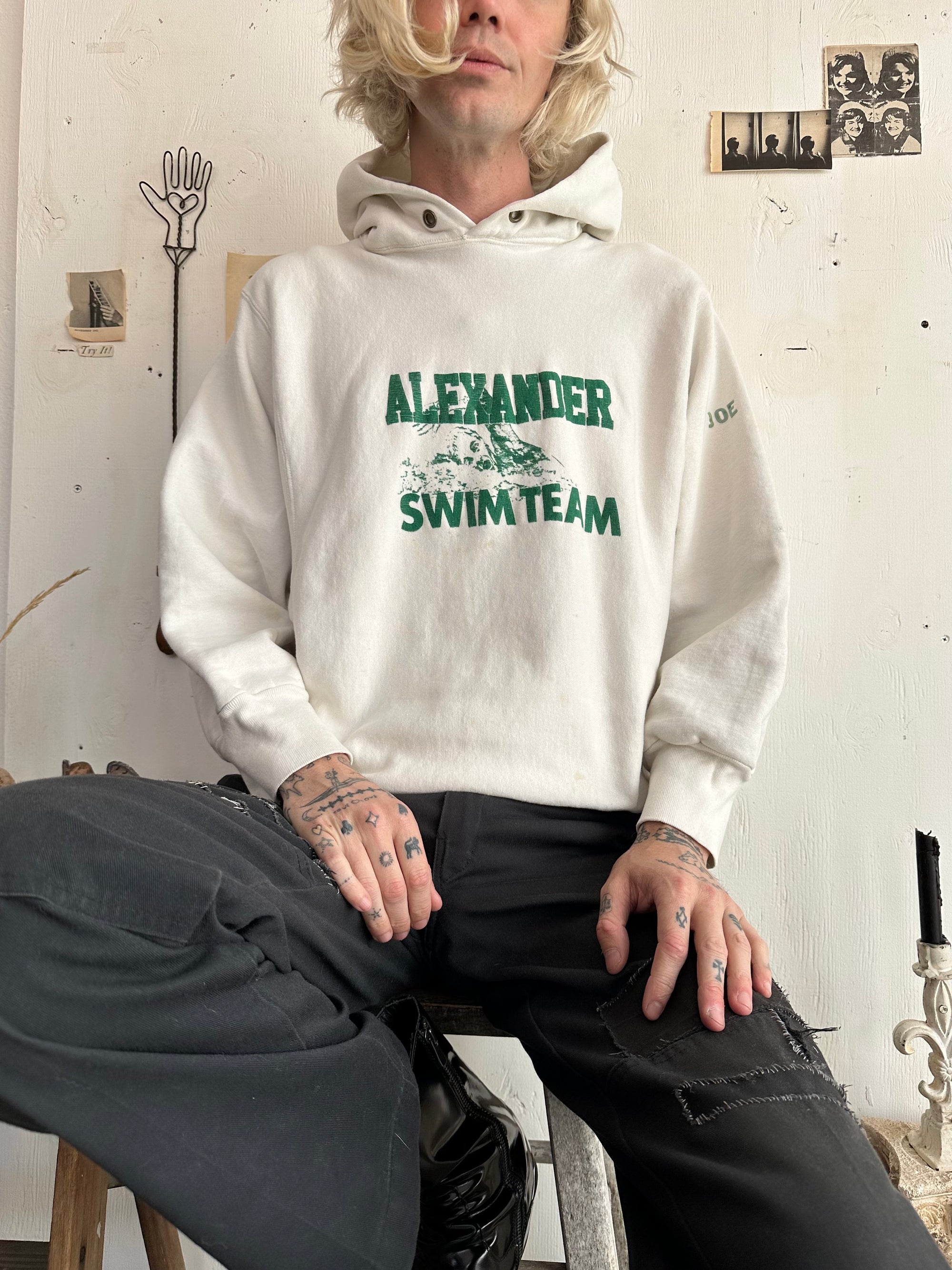 1980s Stained Made in the USA Reverse Weave Swim Team Hoodie