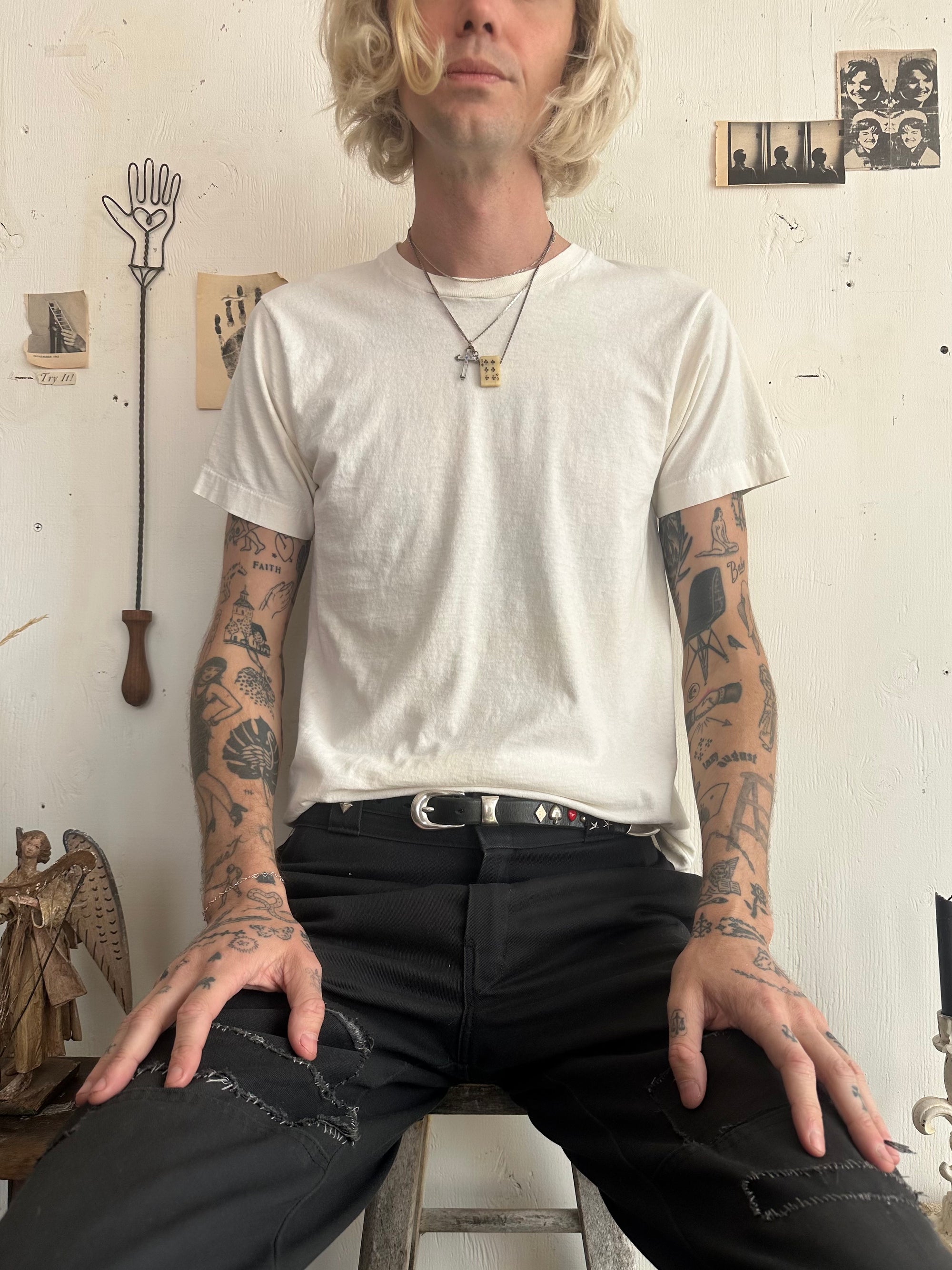 1970s Well Worn White Blank