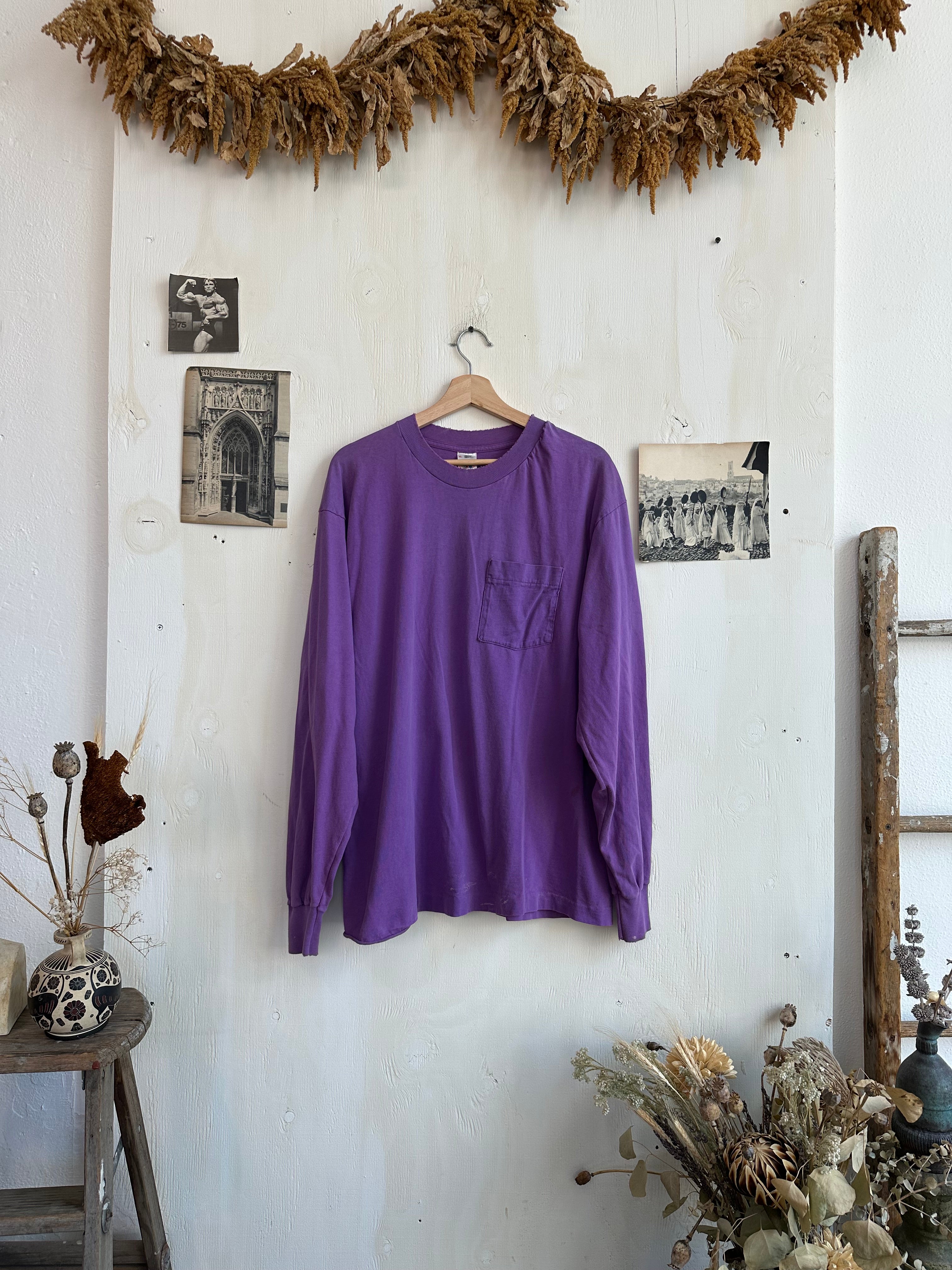 1990s Well-Worn Purple Long Sleeve Pocket Tee (XL)