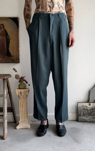 1940s Green Pleated Trousers (34 x 30)