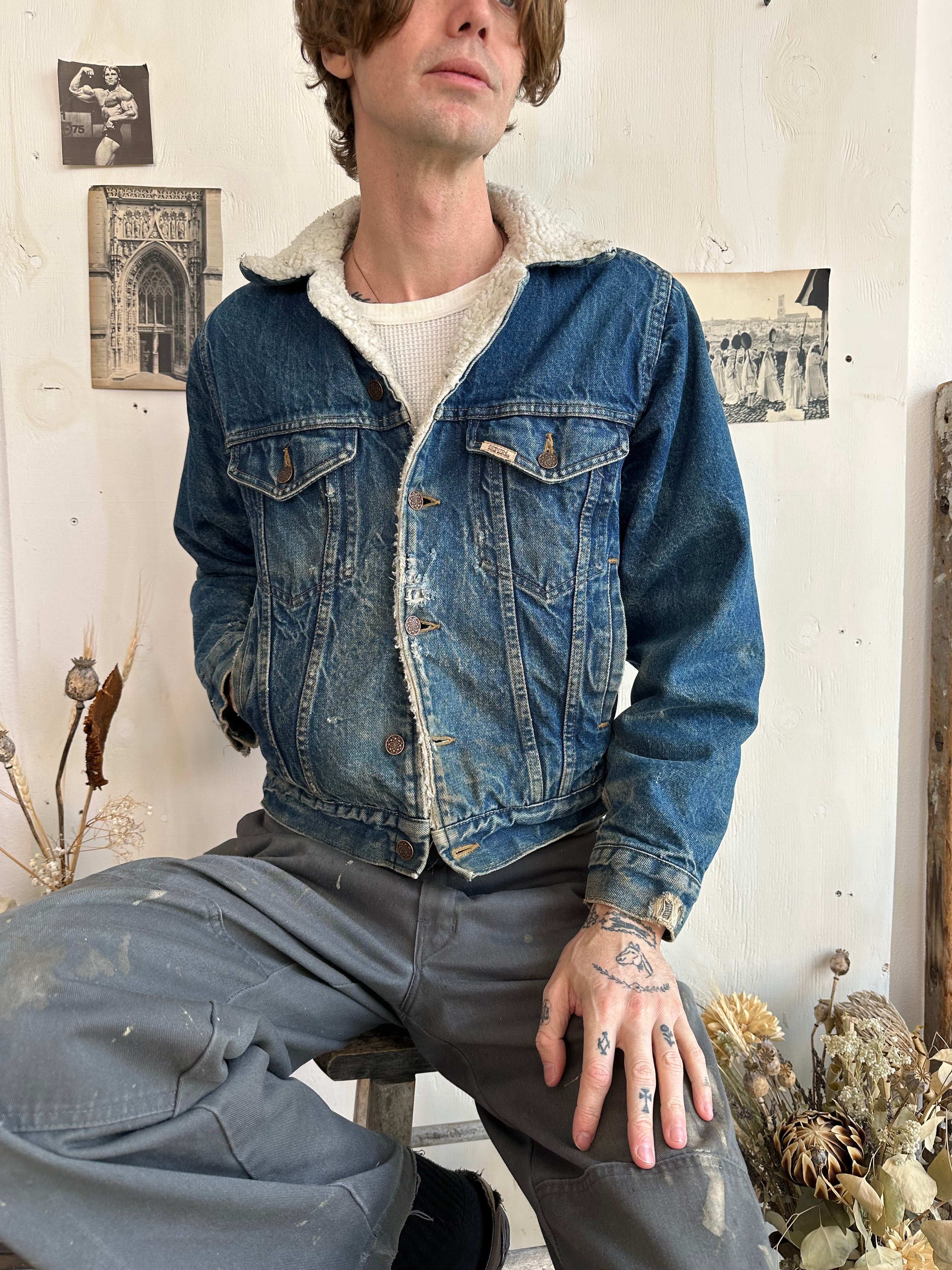 1970s Thrashed Sherling Lined Denim Jacket (S/M)