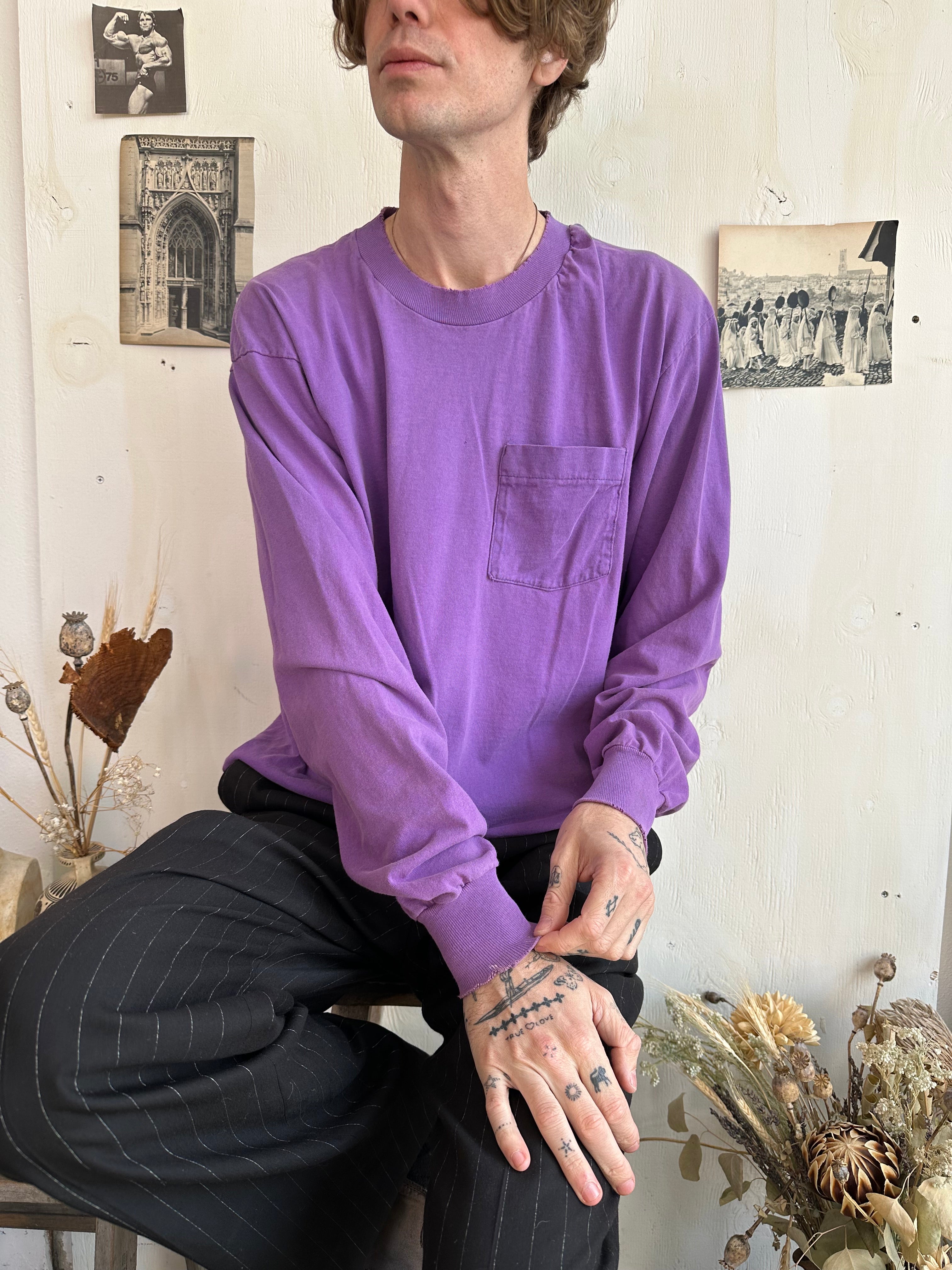 1990s Well-Worn Purple Long Sleeve Pocket Tee (XL)