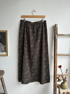 1990s Black Floral Print Skirt (L)