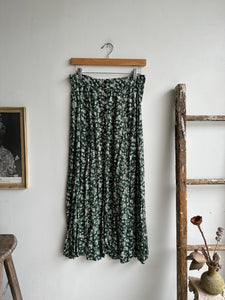 1990s Green Floral Rayon Skirt (M)