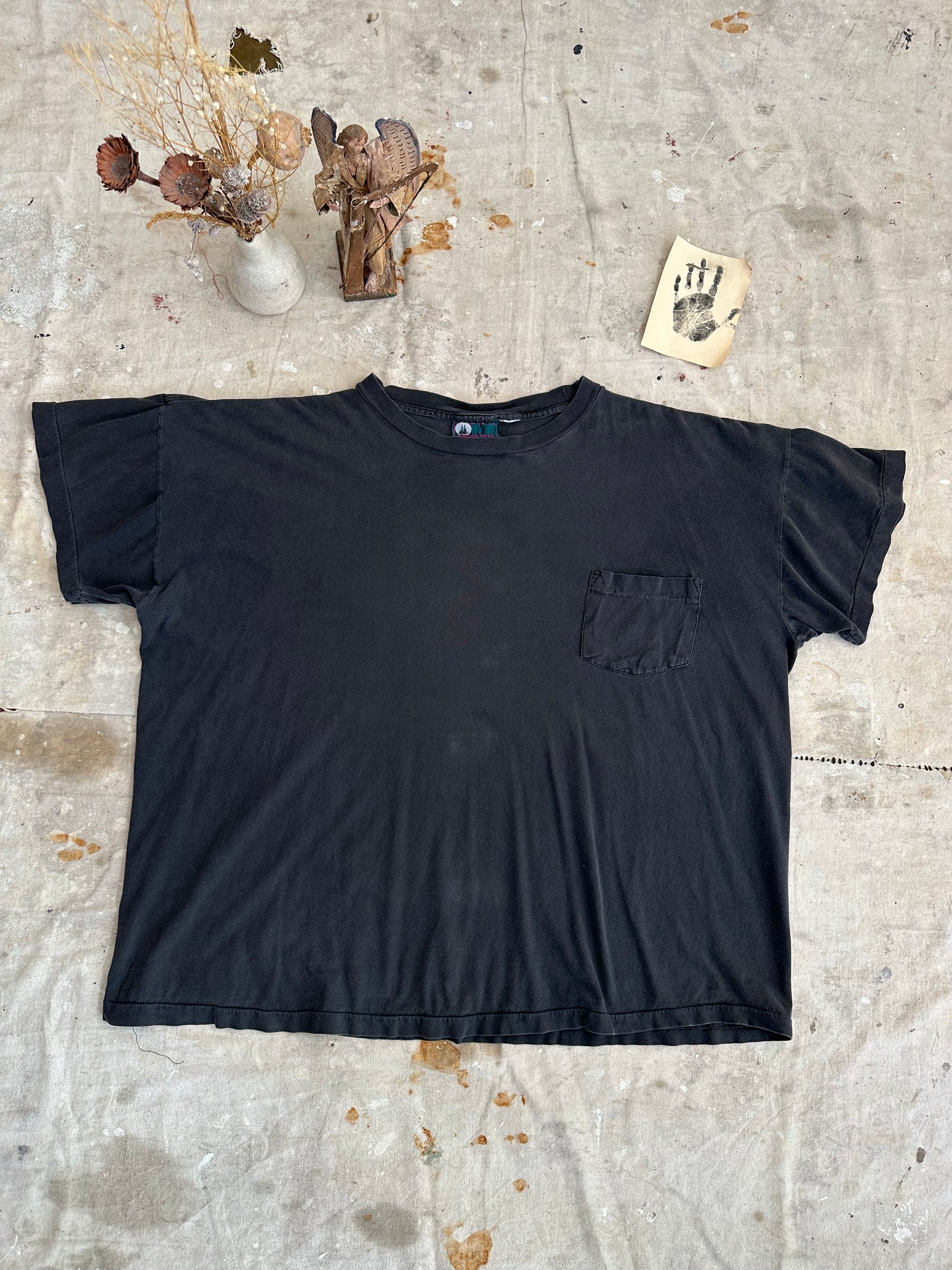 1990s Oversized Faded Black Pocket Tee