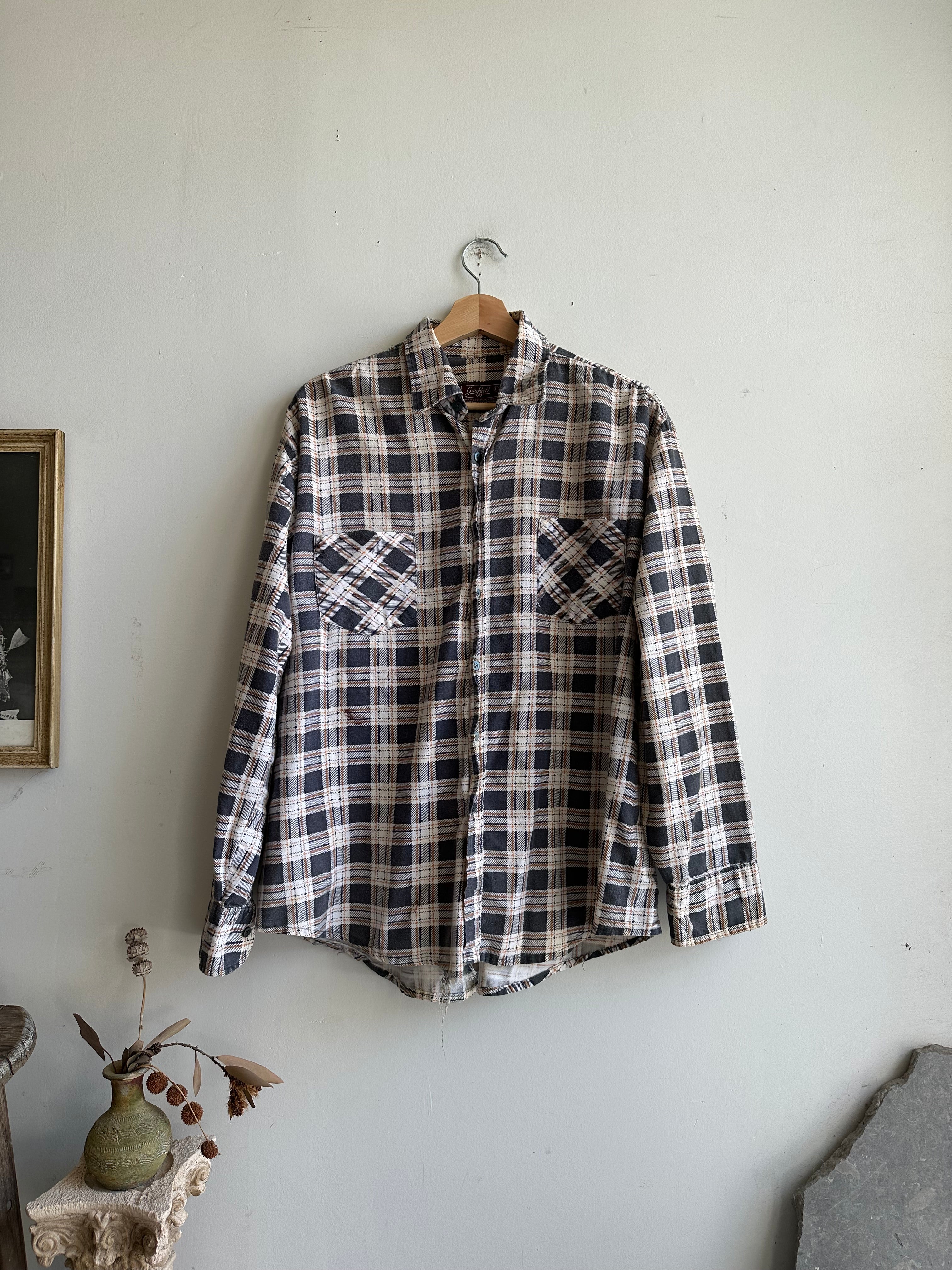 1960s Grey Plaid Cotton Flannel (M/L)