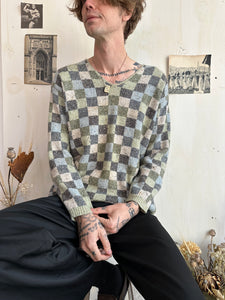 1990s Checkerboard Knit Sweater (L/XL)