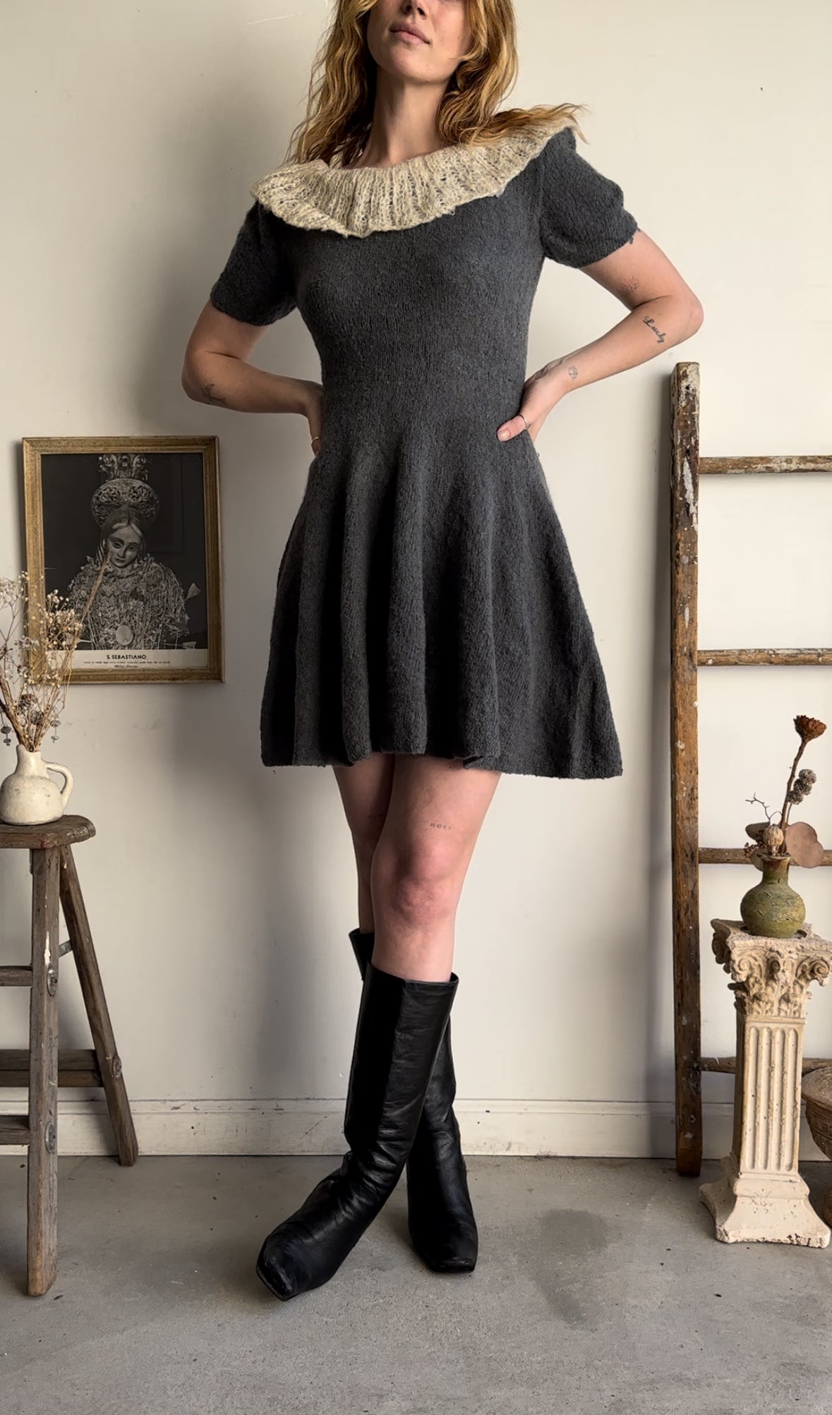 1960s Homemade Sweater Dress (S/M)