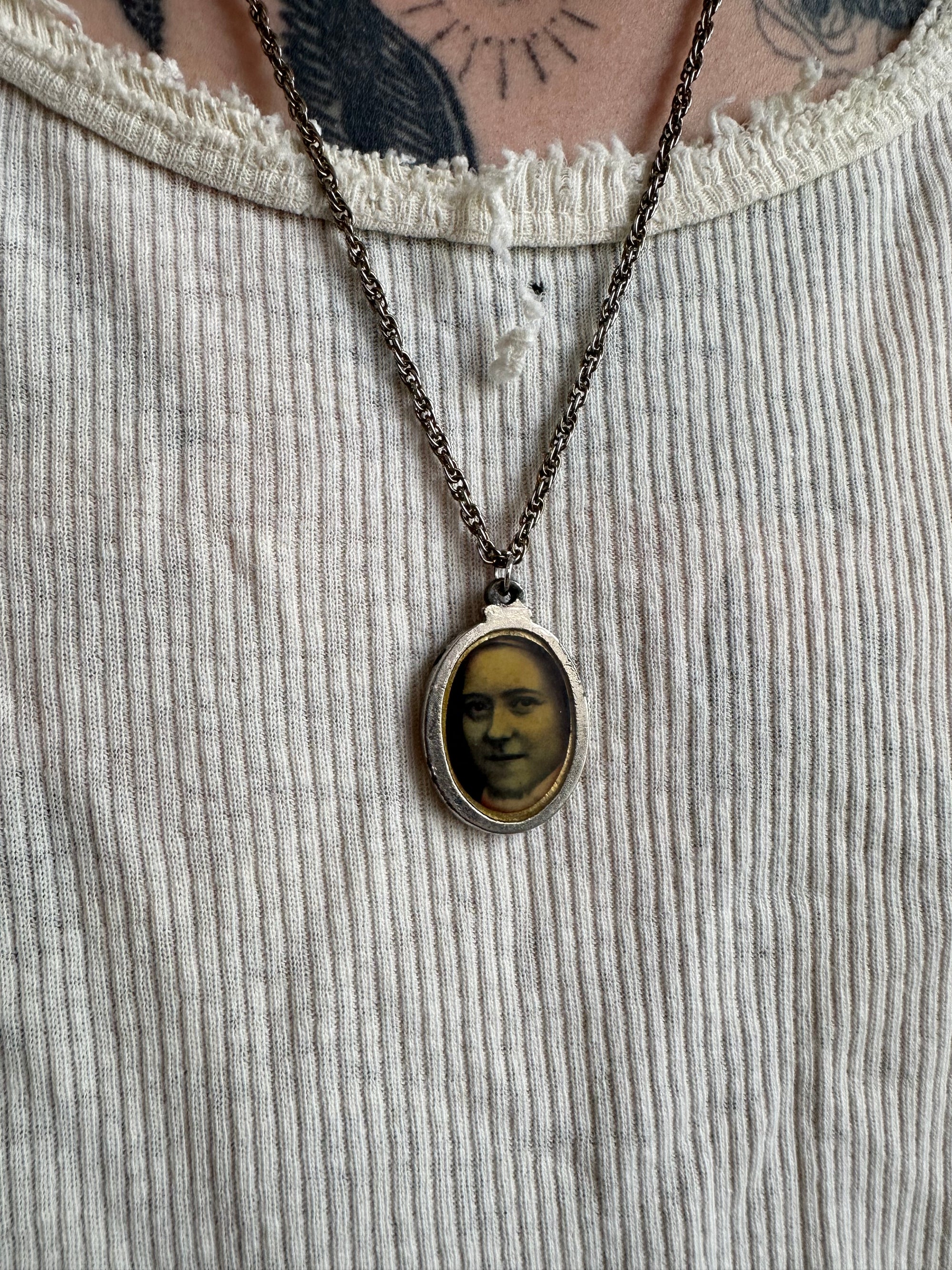 Vintage Rose and Portrait Necklace