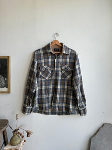 1960s Blue and Brown Plaid Wool Flannel (M/L)