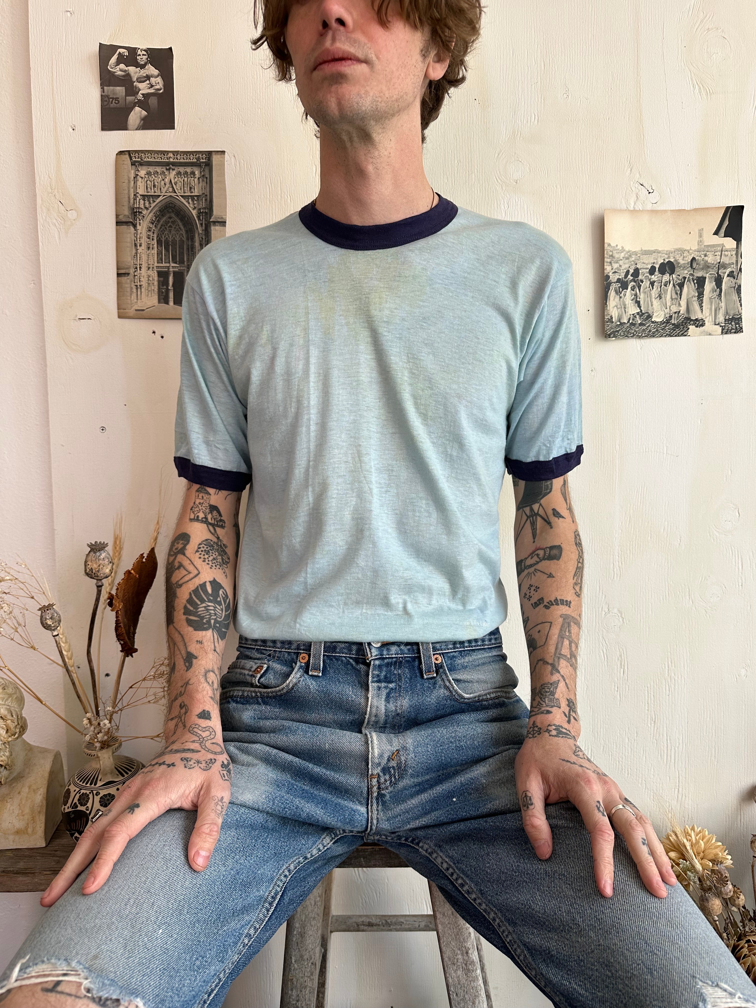 1970s Discolored and Repaired Ringer Tee (L)