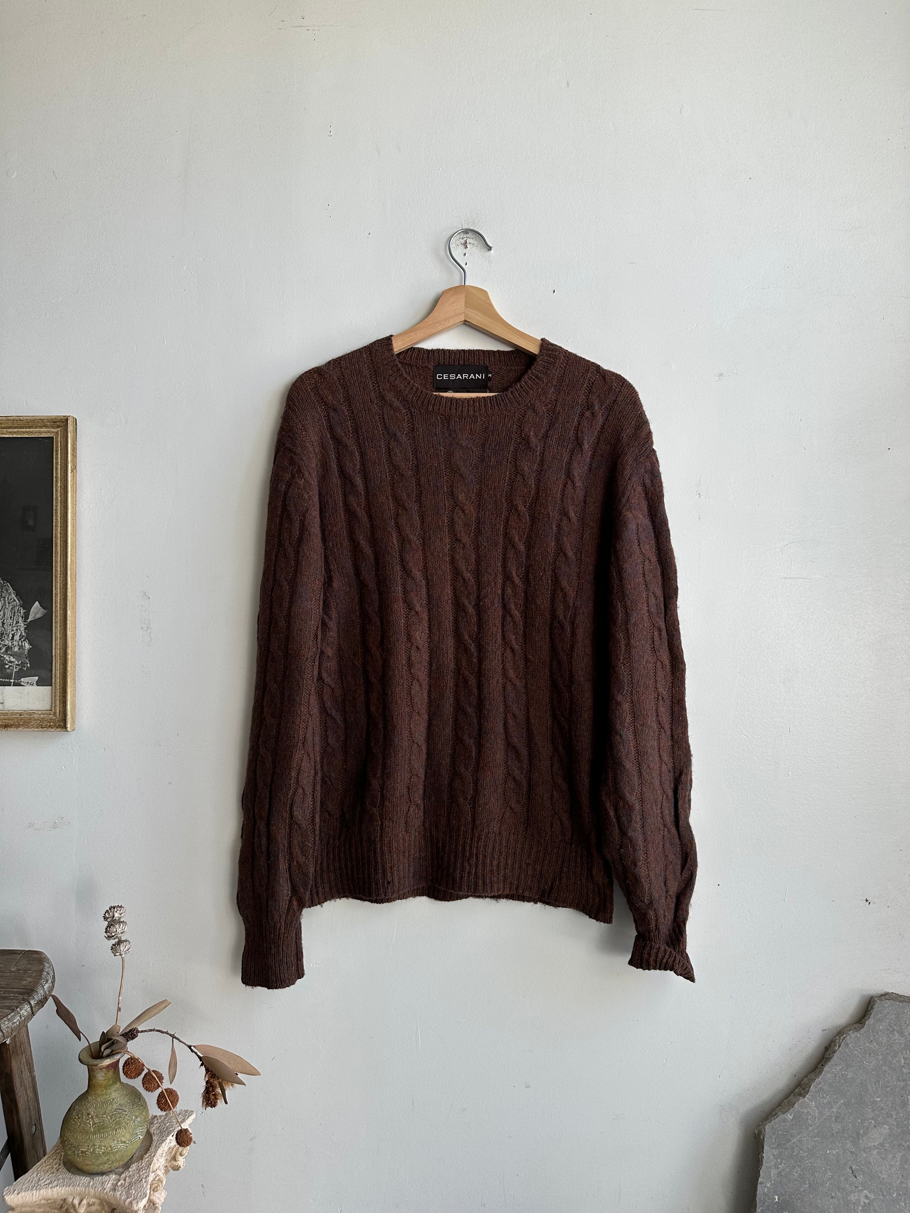 1980s Brown Cable Knit Sweatshirt (M)