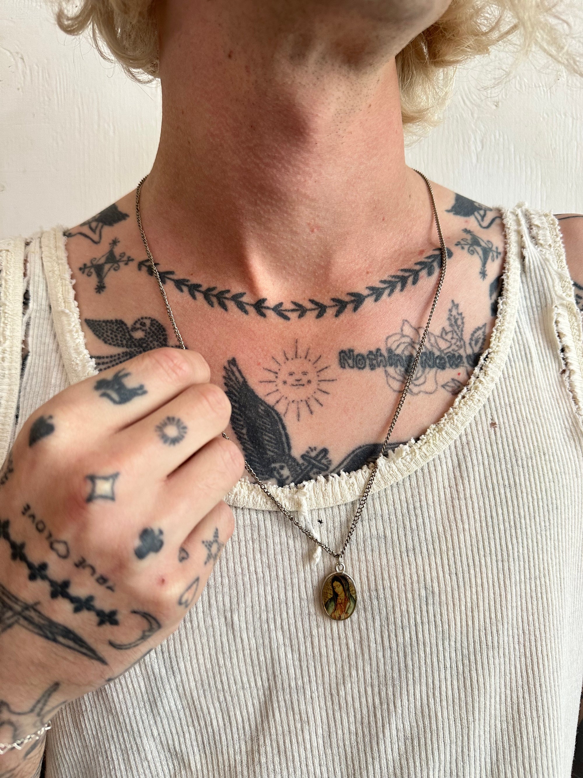 Vintage Double Faced Mother Mary Pendant Necklace