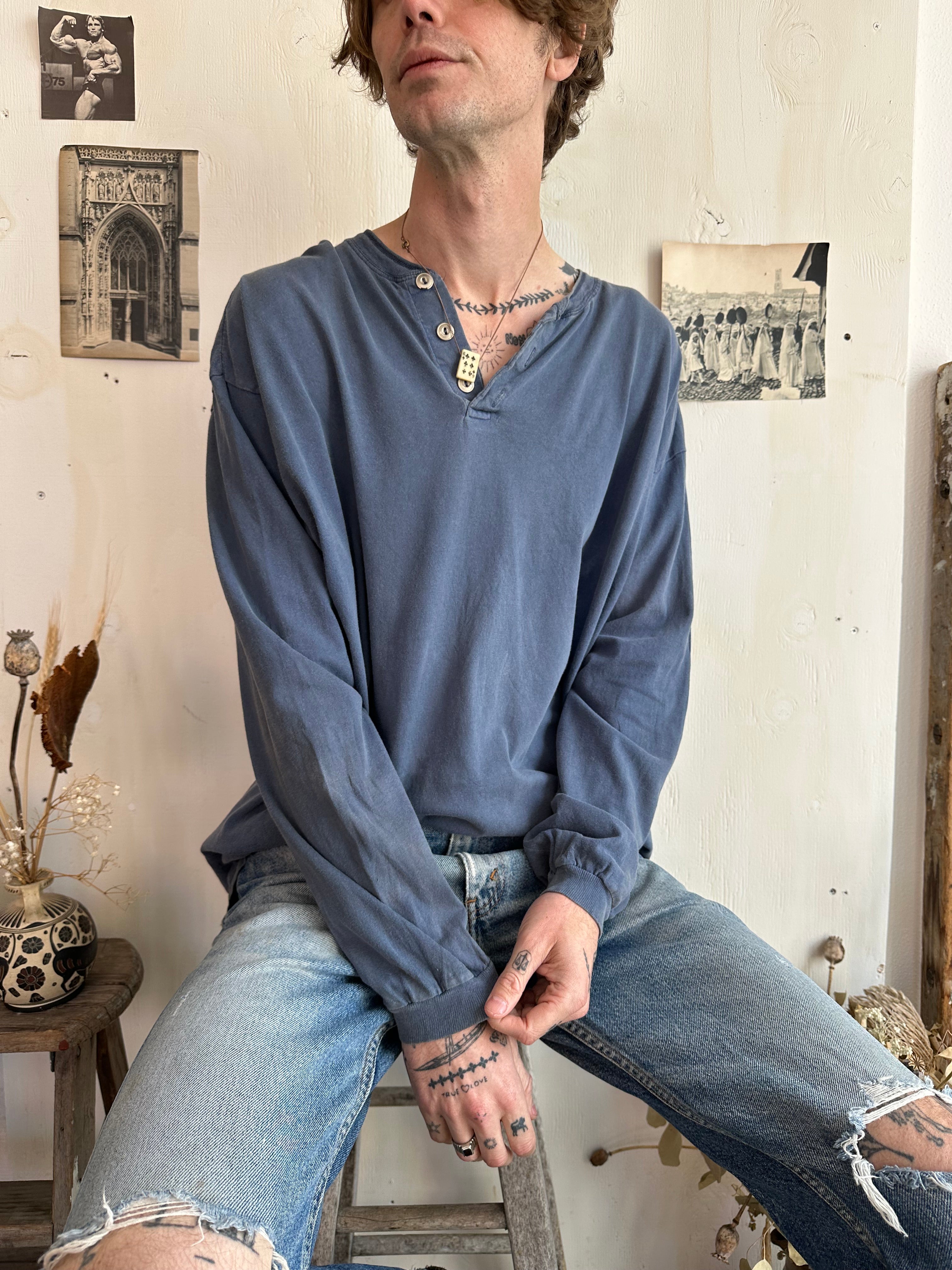 1990s Washed Out Oversized Henley (Boxy XL)