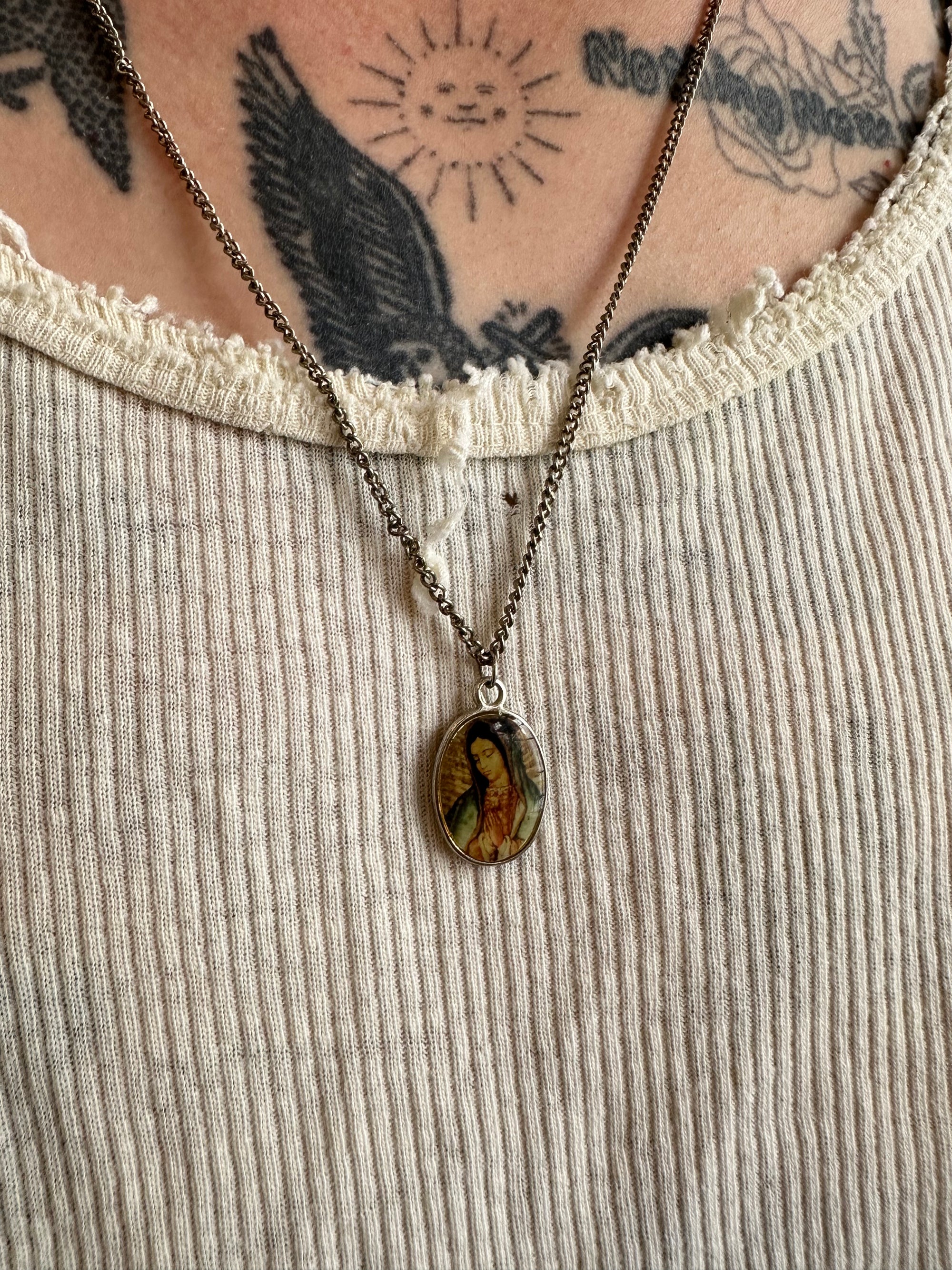 Vintage Double Faced Mother Mary Pendant Necklace