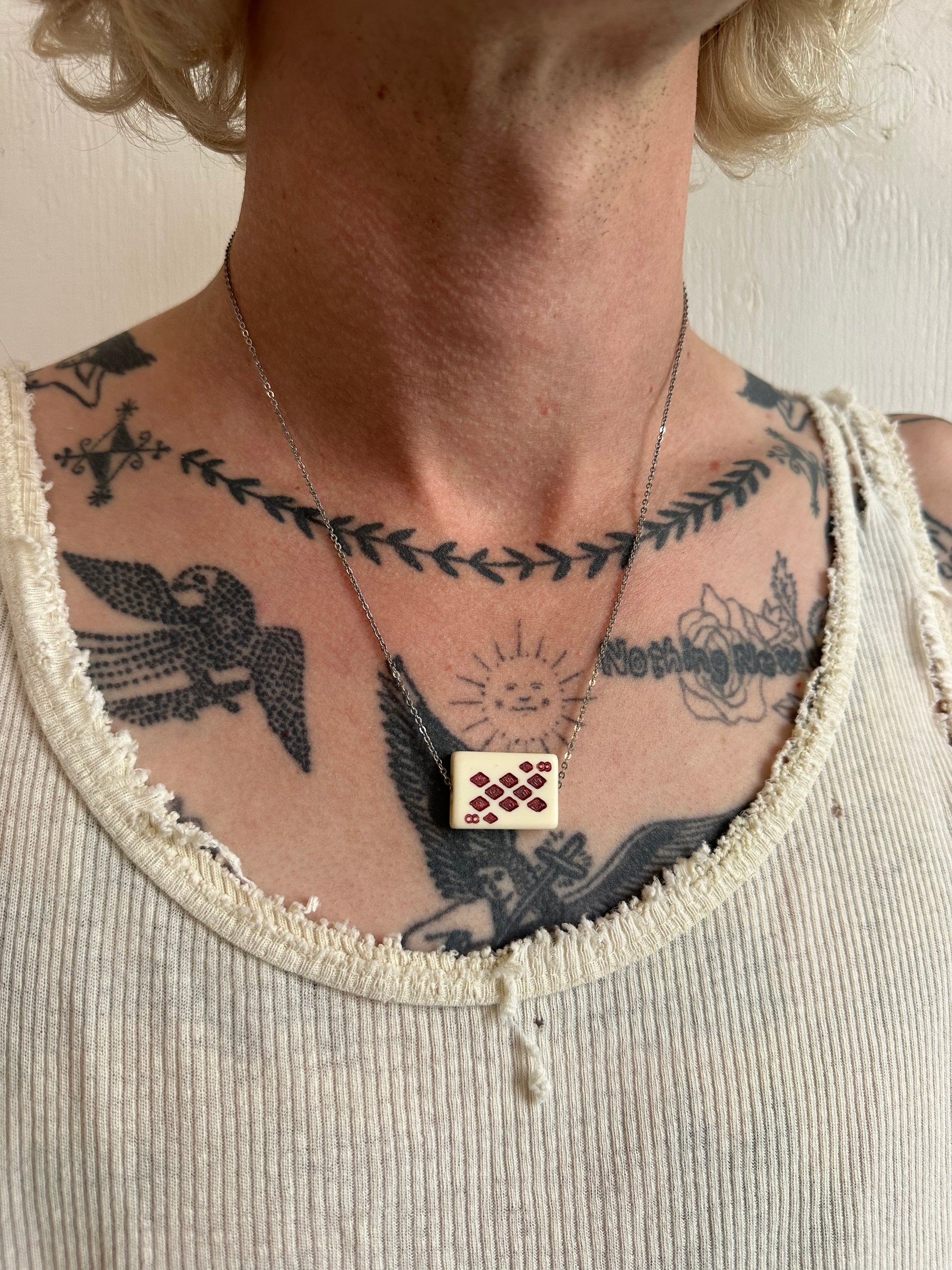 1960s 8 of Diamonds Playing Card Necklace