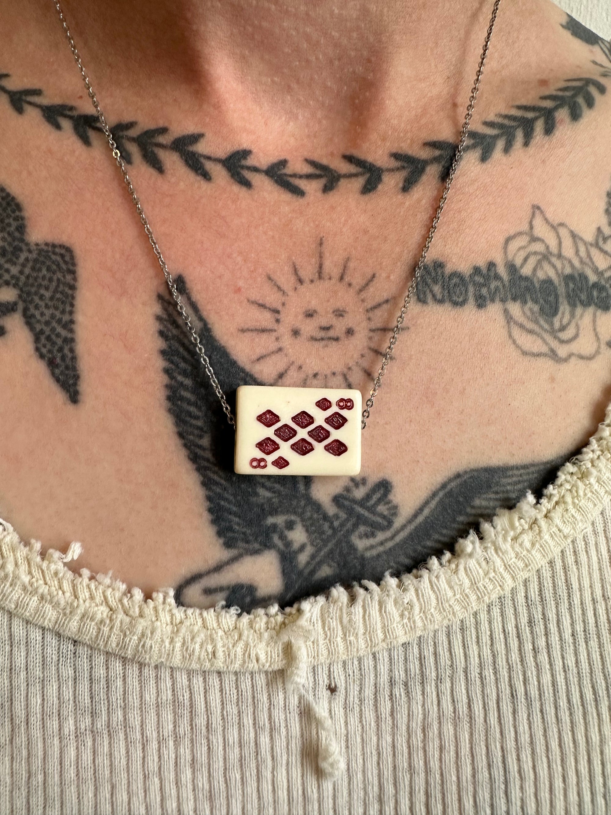 1960s 8 of Diamonds Playing Card Necklace