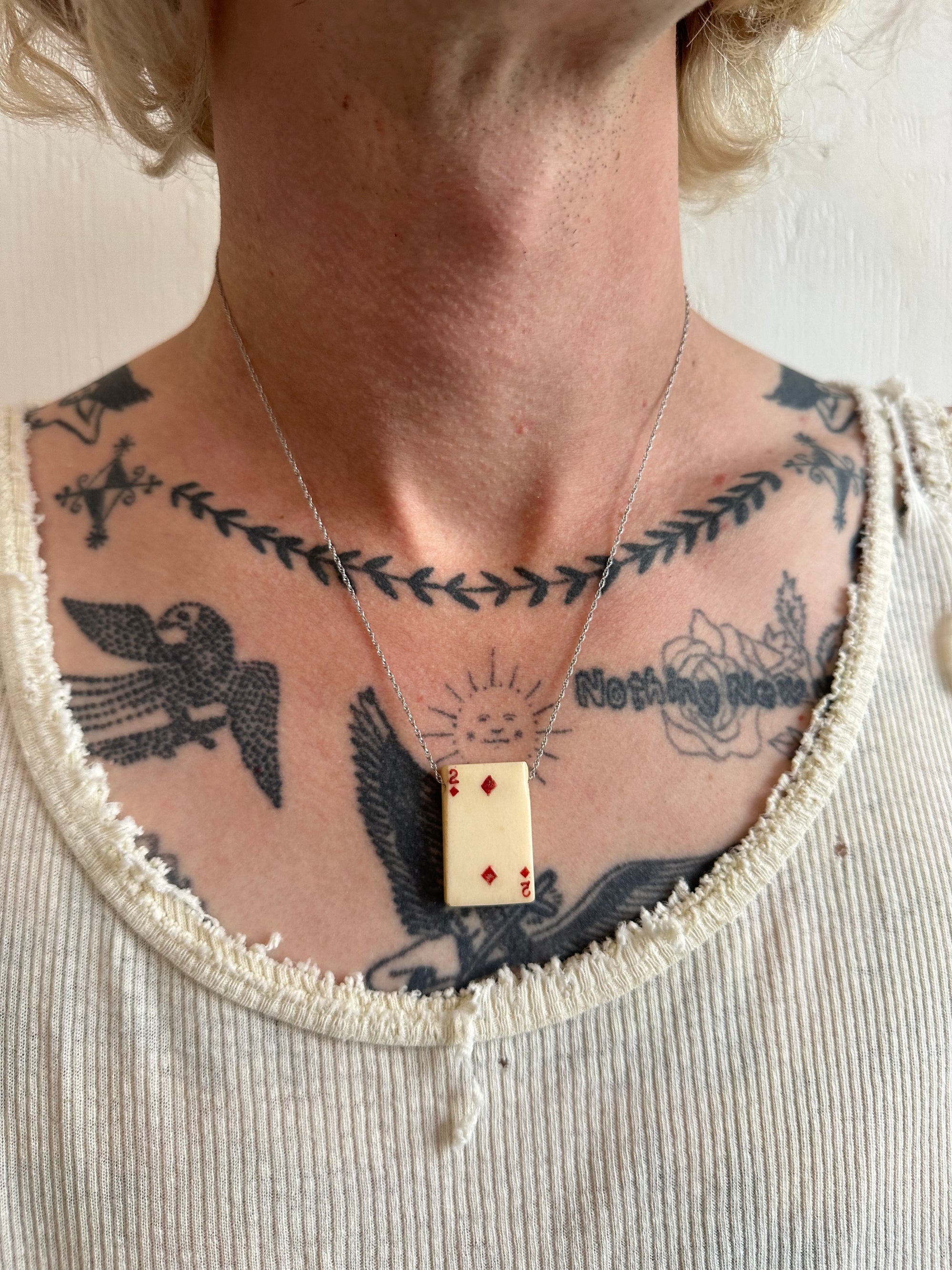 1940s 2 of Diamonds Large Playing Card Necklace