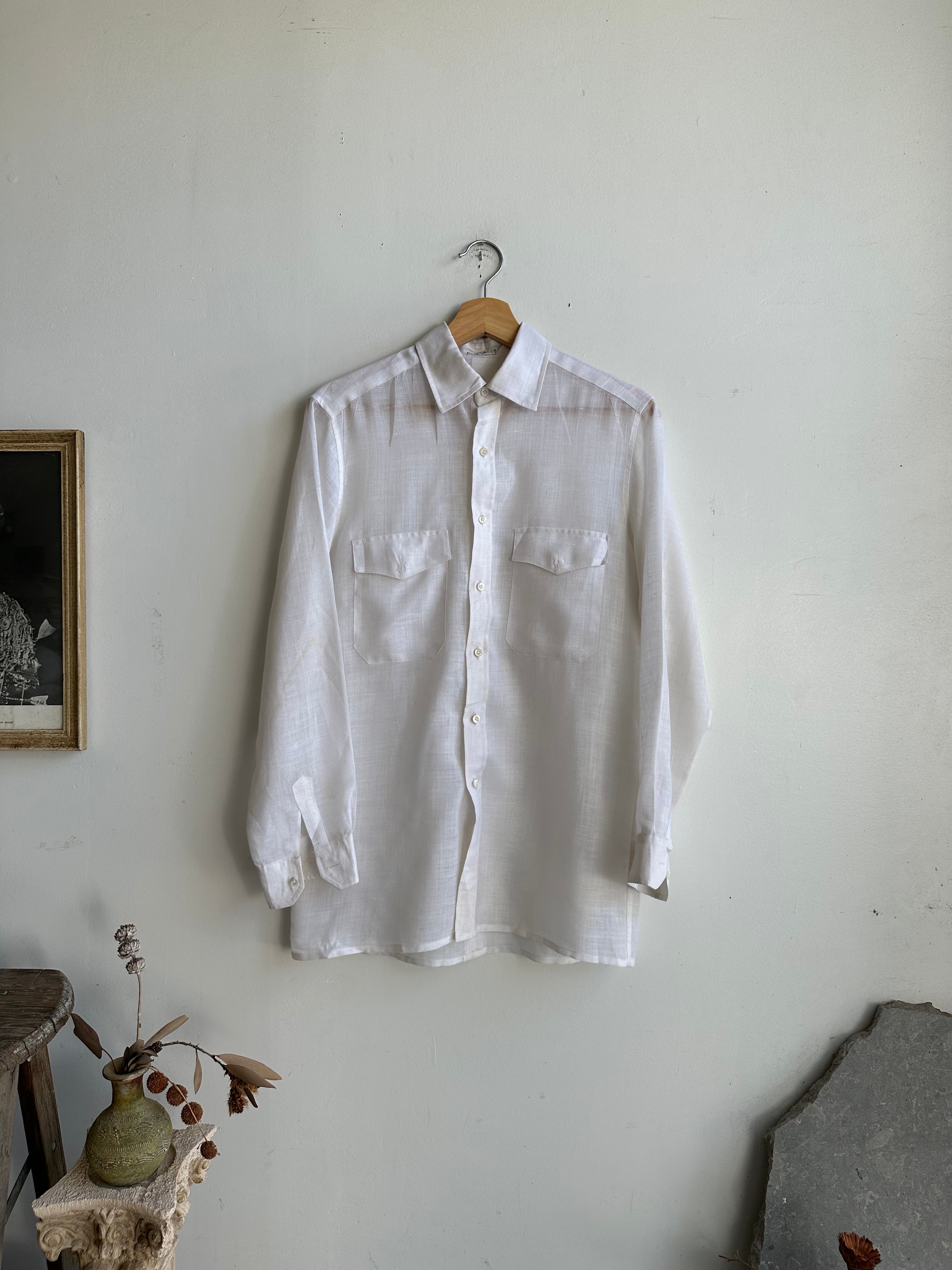 1980s Linen Blend Sheer Dress Shirt (M/L)