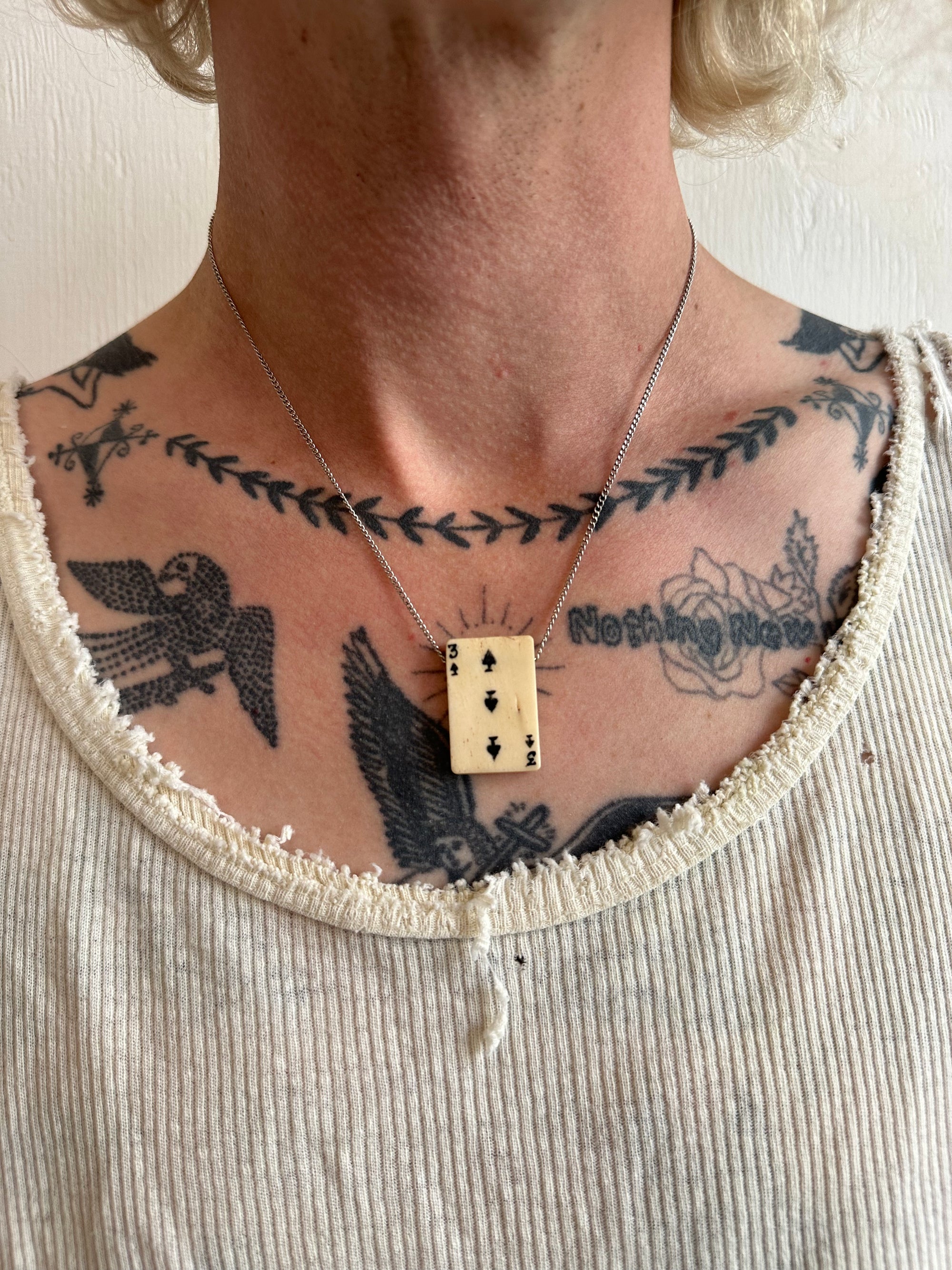 1940s 3 of Spades Large Playing Card Necklace