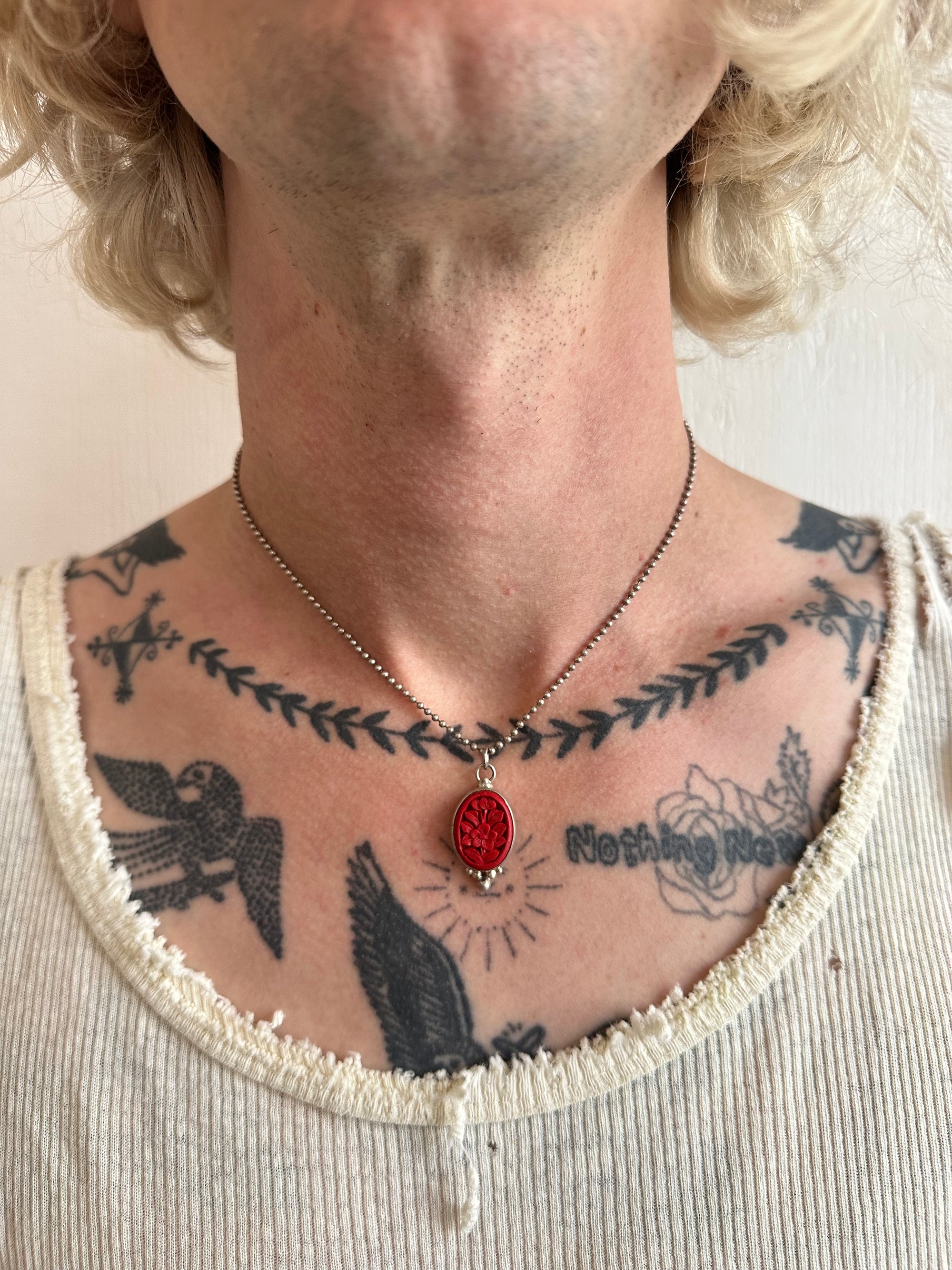 Vintage Carved Floral Pendant Necklace