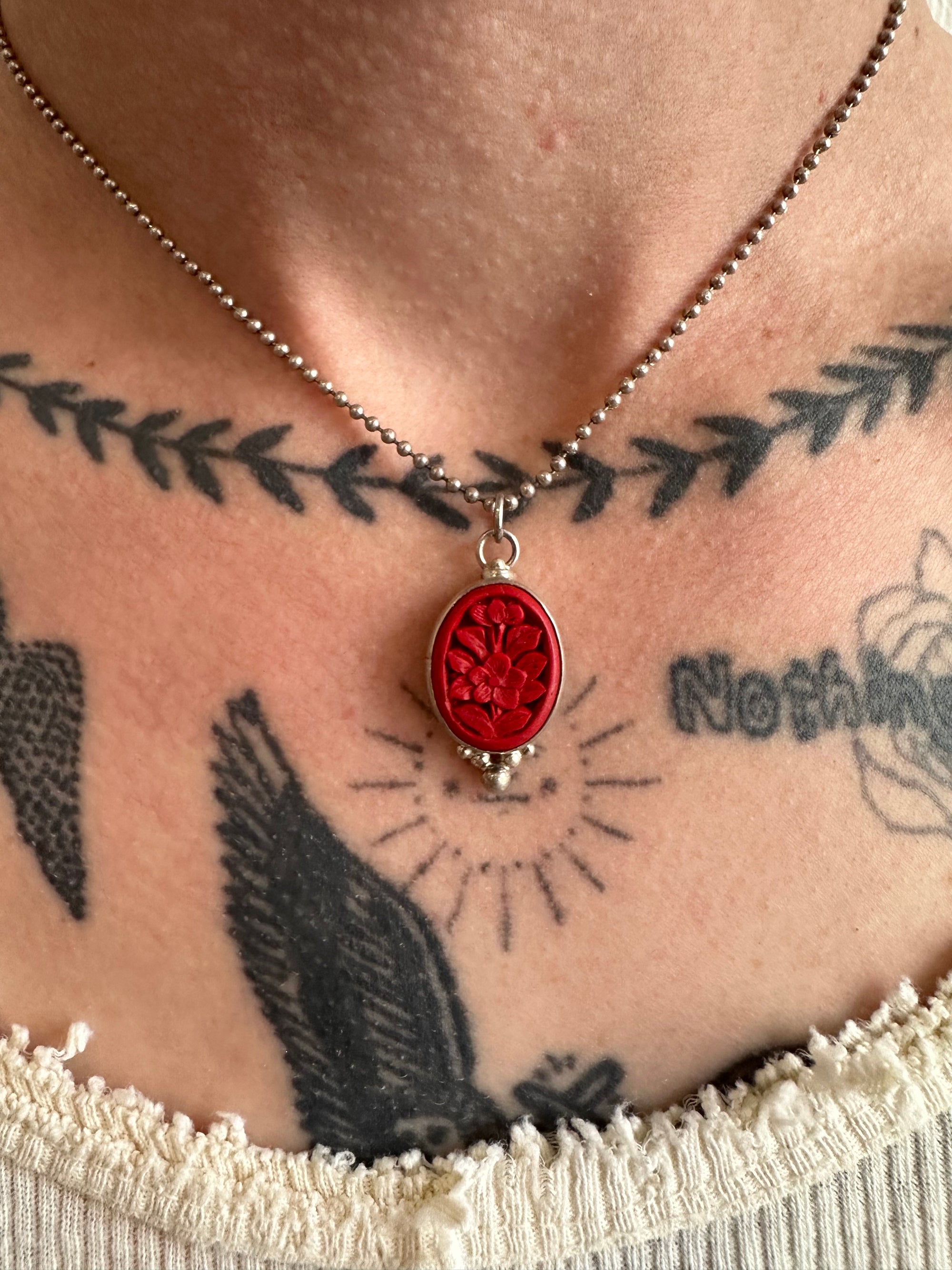 Vintage Carved Floral Pendant Necklace