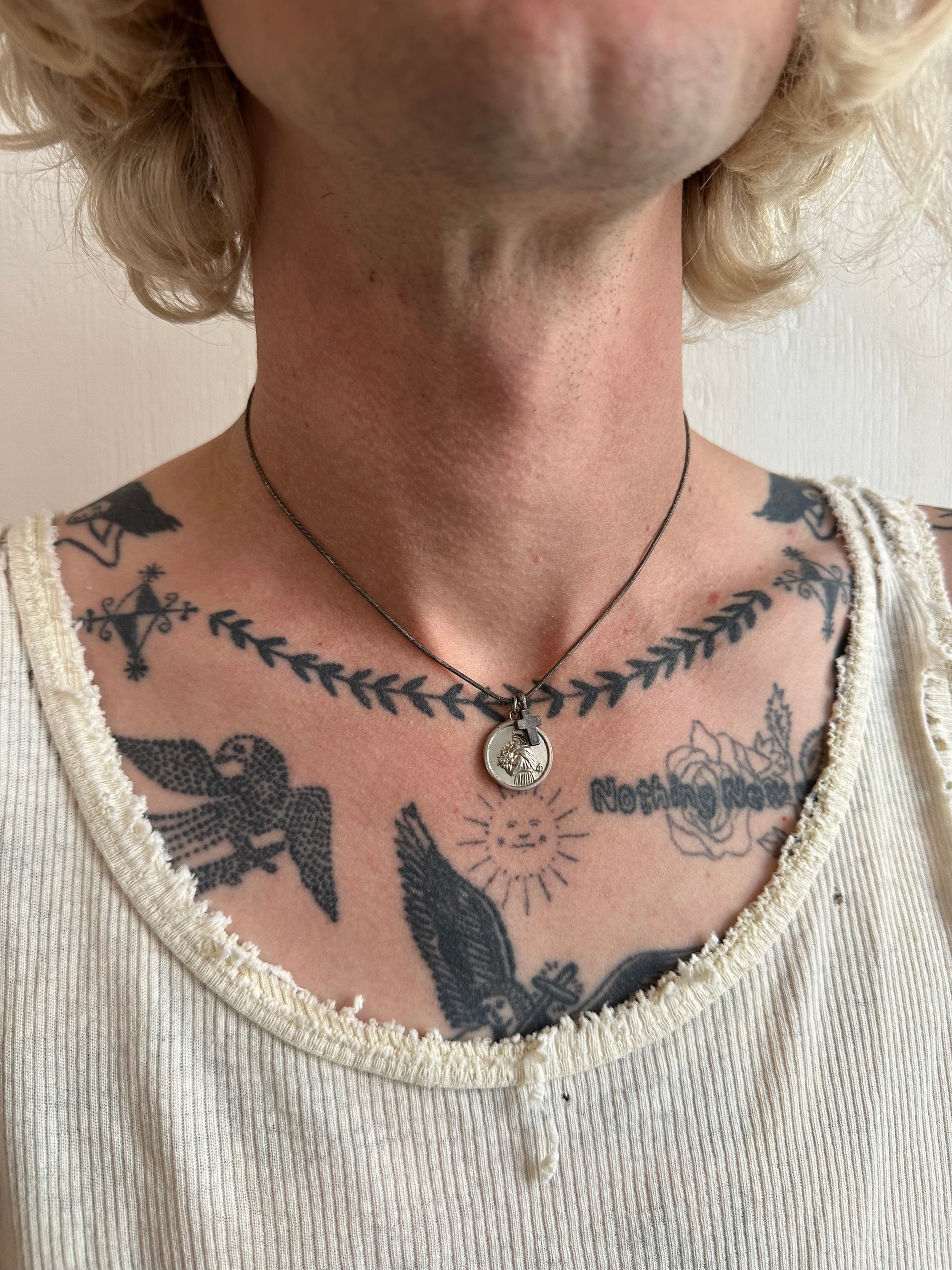 Vintage Saint Pendant and Cross Necklace