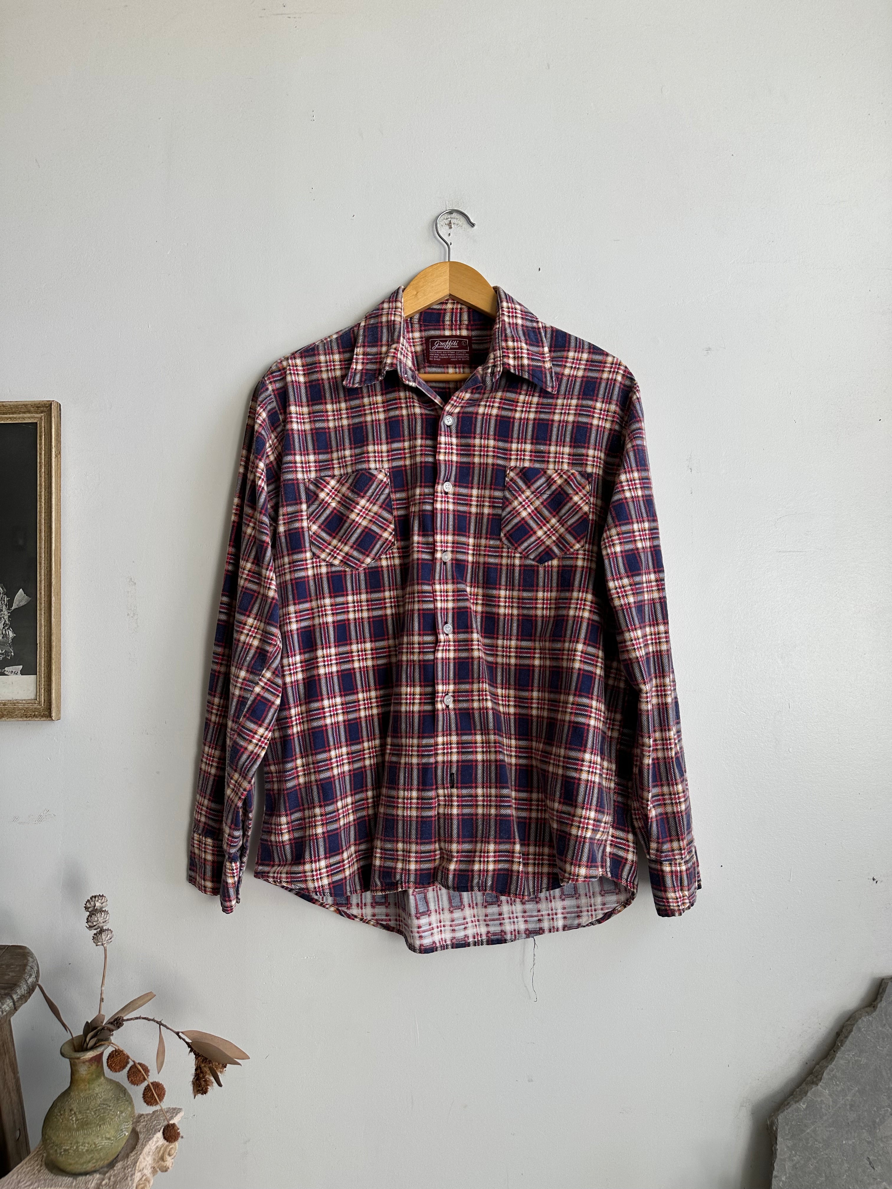 1960s Well-Worn Cotton Plaid Flannel (M/L)