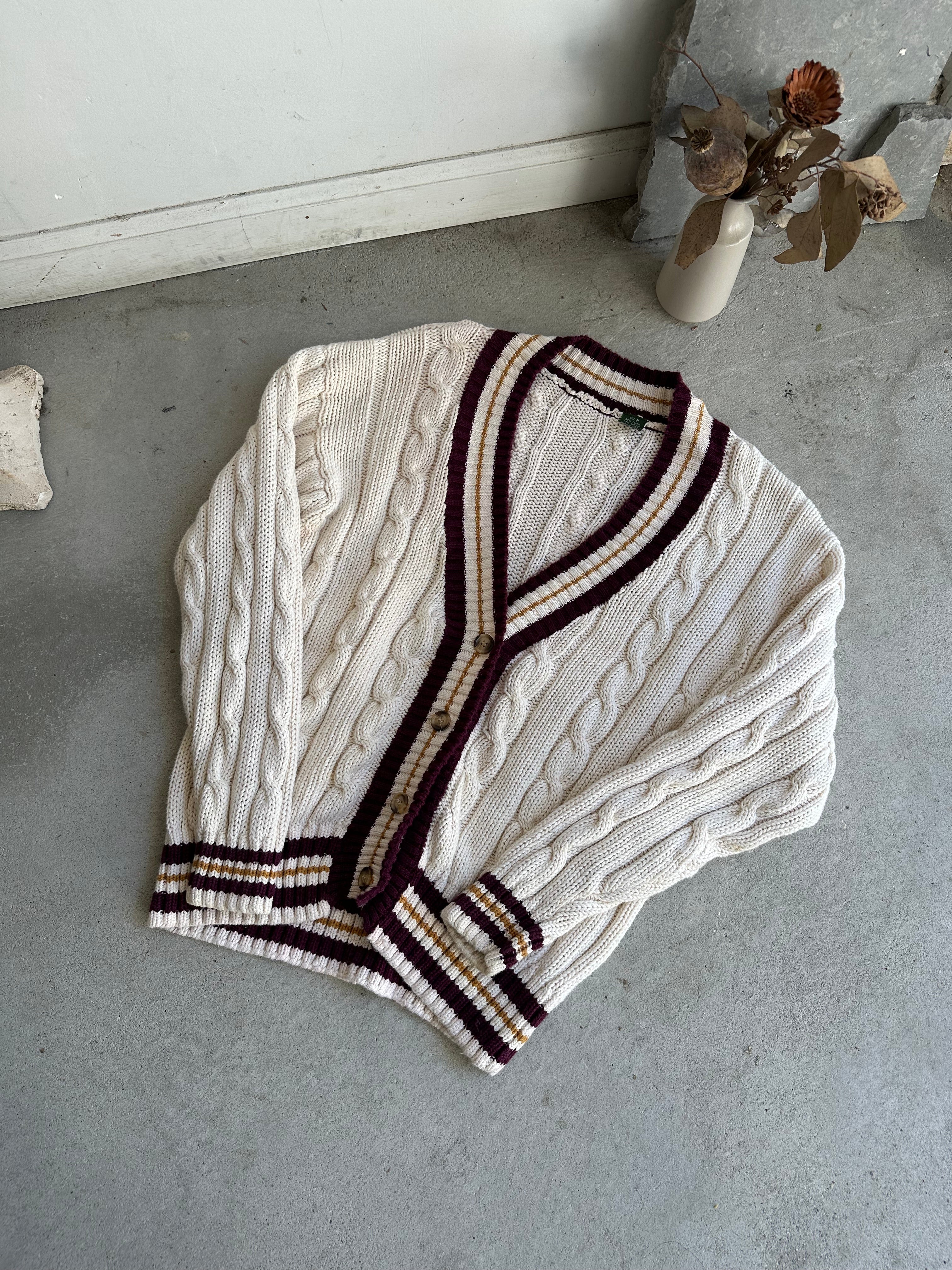 1990s Heavy Cable Knit Cotton Cardigan (Boxy M/L)