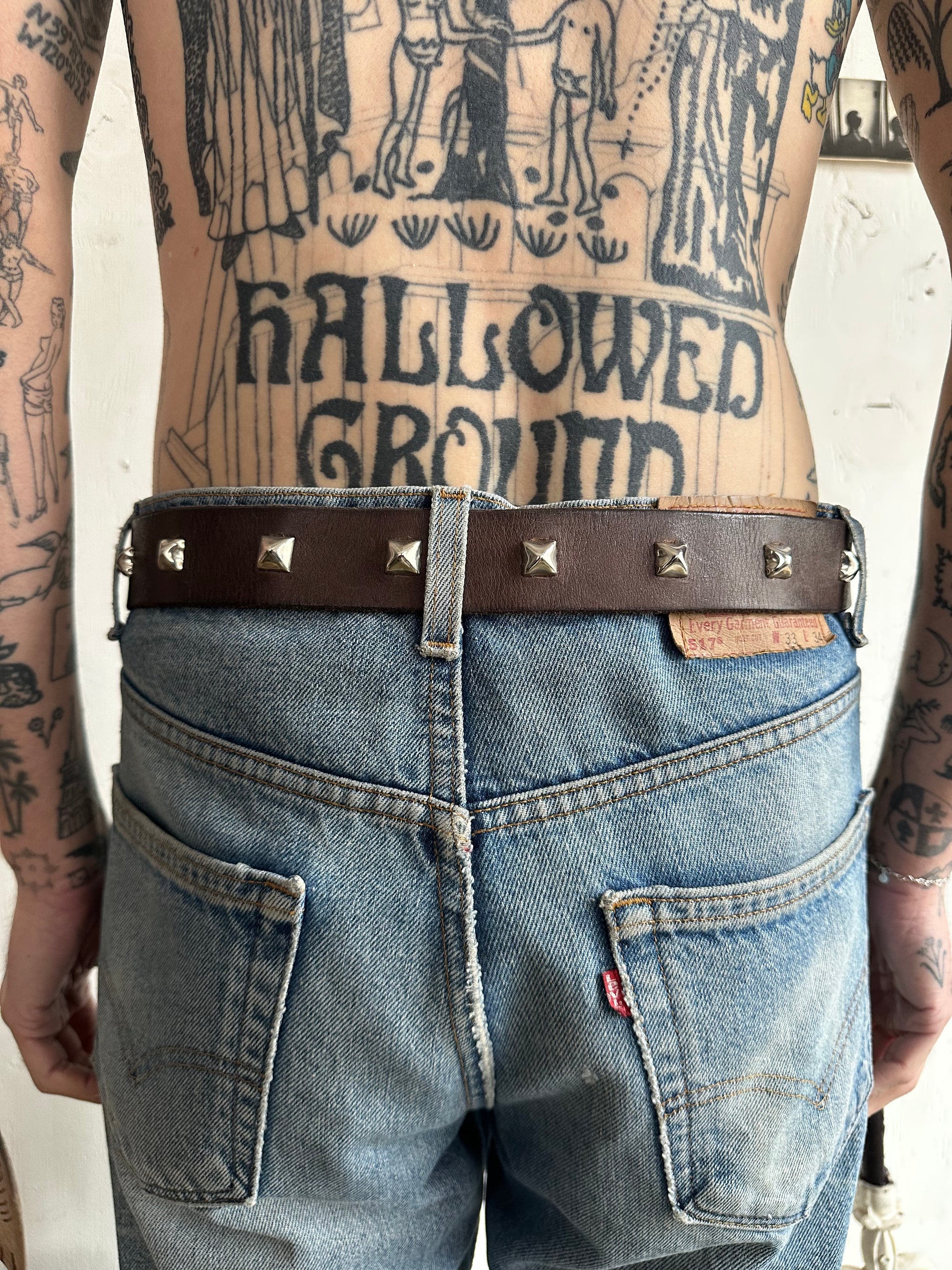 Vintage Hand Studded Brown Leather Belt