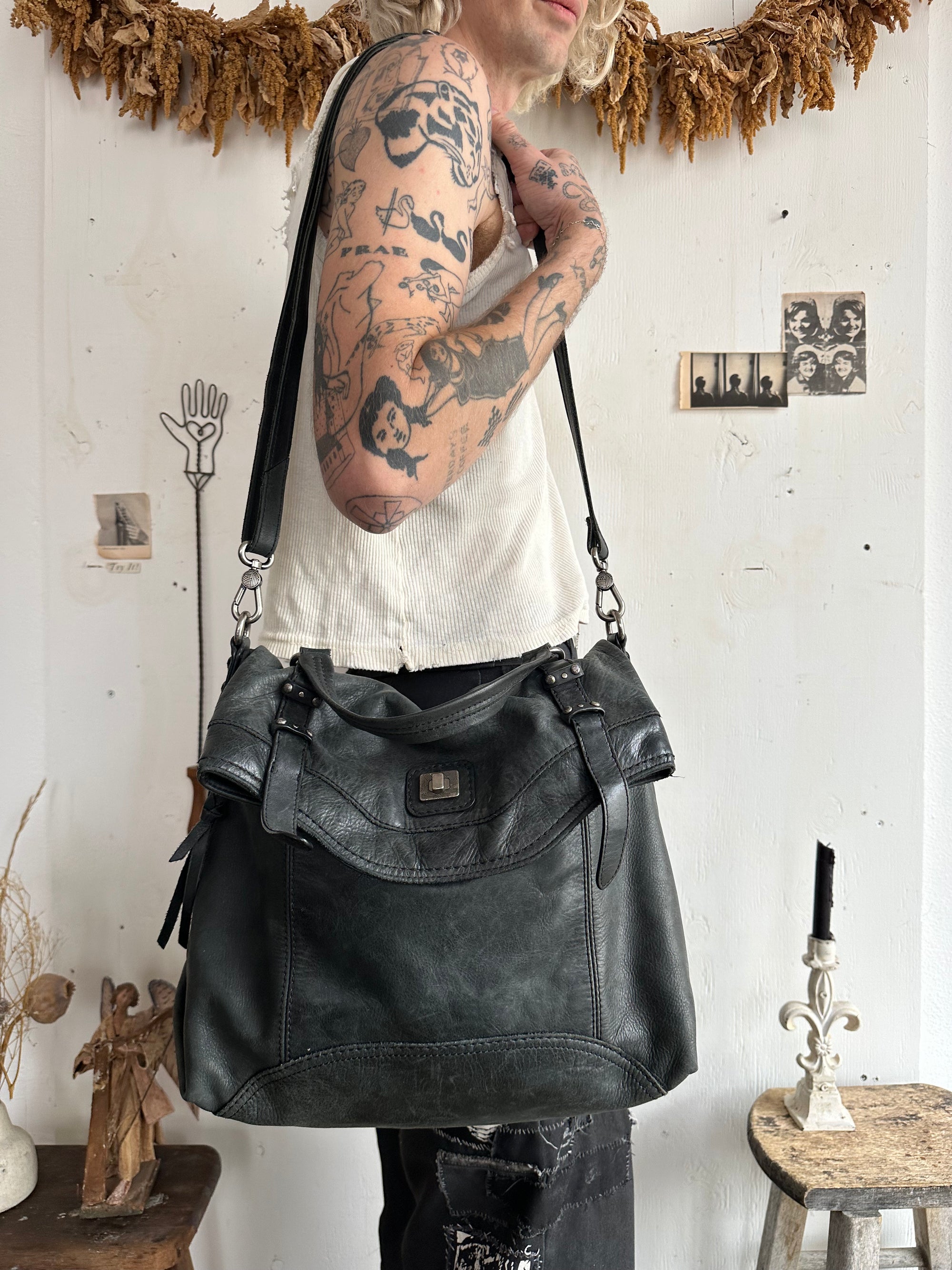 Vintage Leather Fold Over Bag