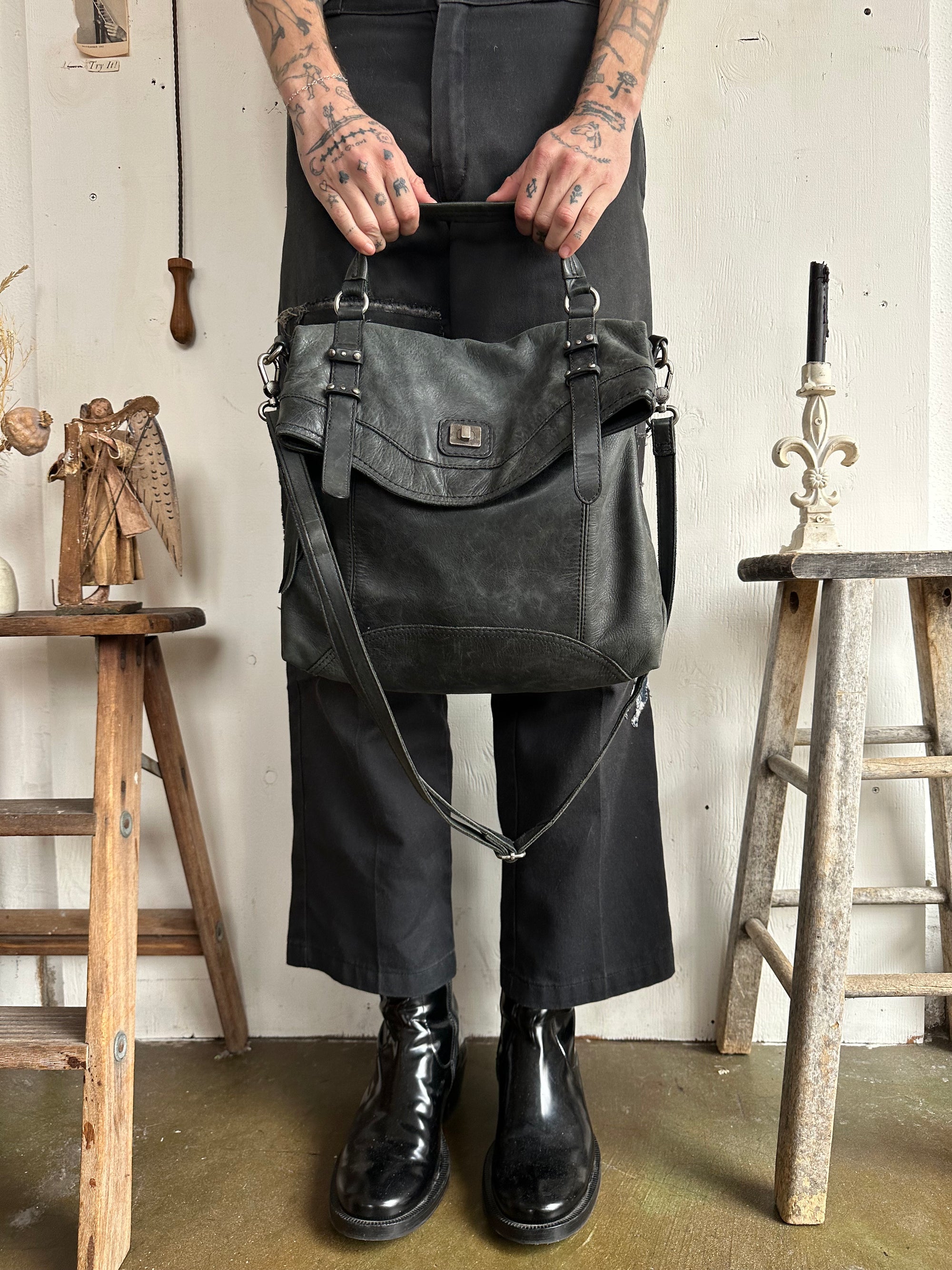 Vintage Leather Fold Over Bag